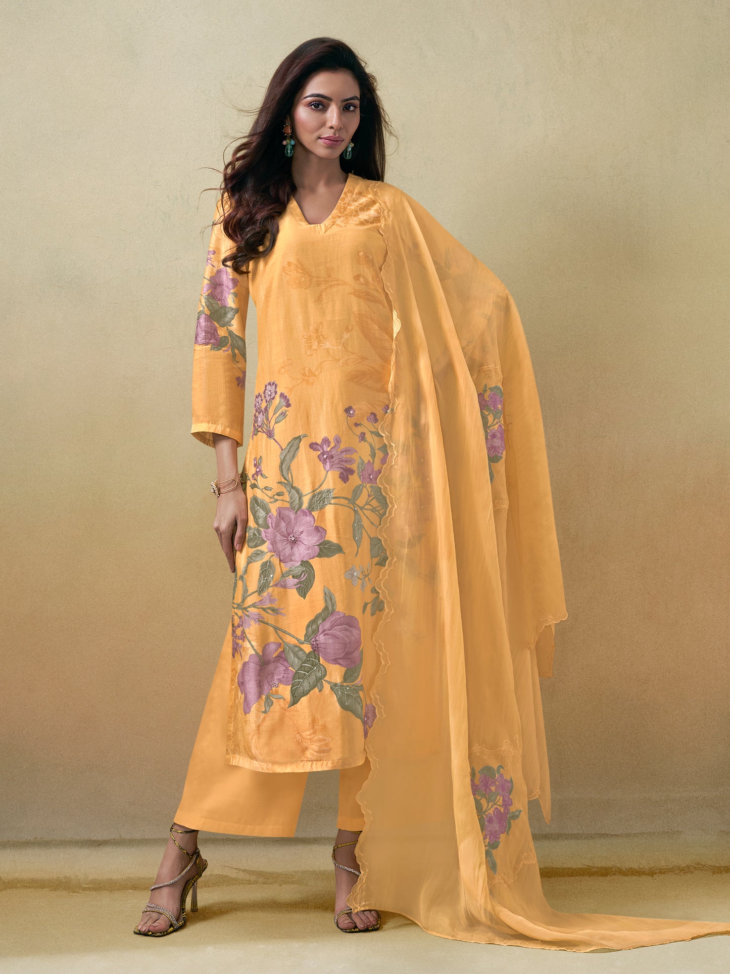 SUHANA Yellow Luxe Pure Muslin Suit Set with Exquisite Handwork