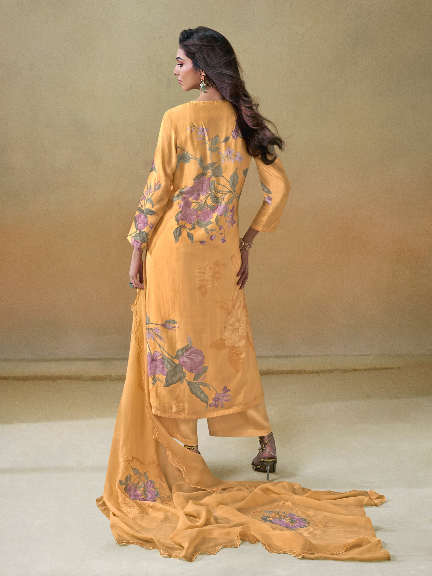 SUHANA Yellow Luxe Pure Muslin Suit Set with Exquisite Handwork