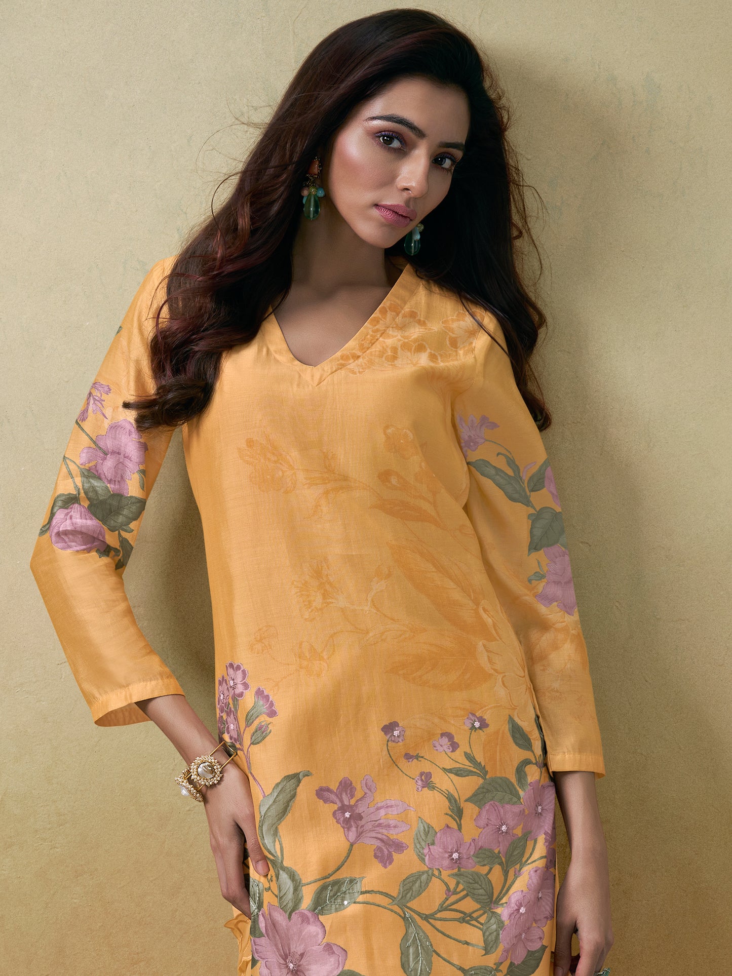 SUHANA Yellow Luxe Pure Muslin Suit Set with Exquisite Handwork