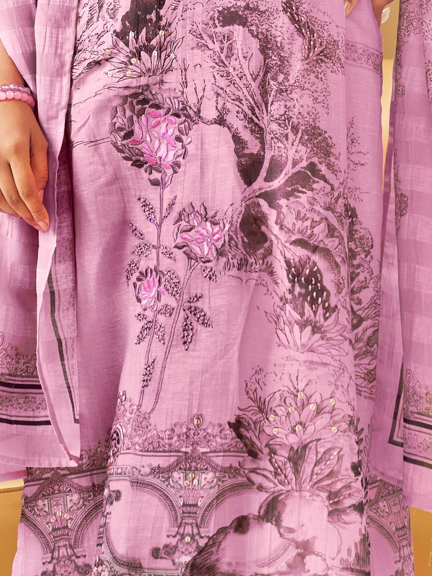 NISHIKA LILAC PINK Pure Linen Suit Set with Elegant Handwork & Embroidery