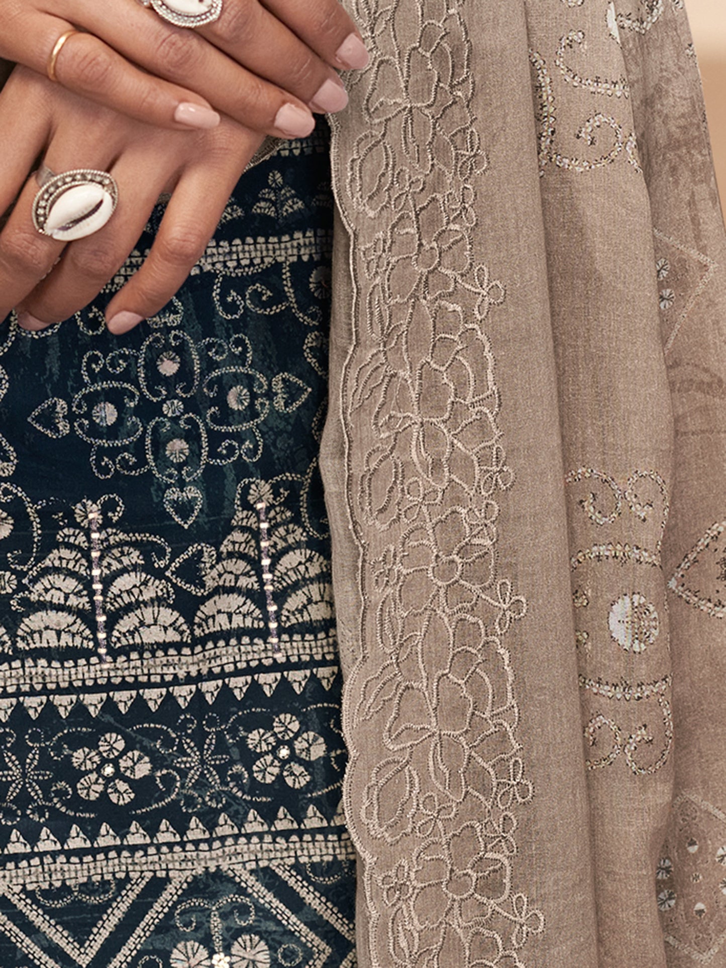 YASHLEEN BLACK Pure Cotton Unstitched Set with Elegant Handwork