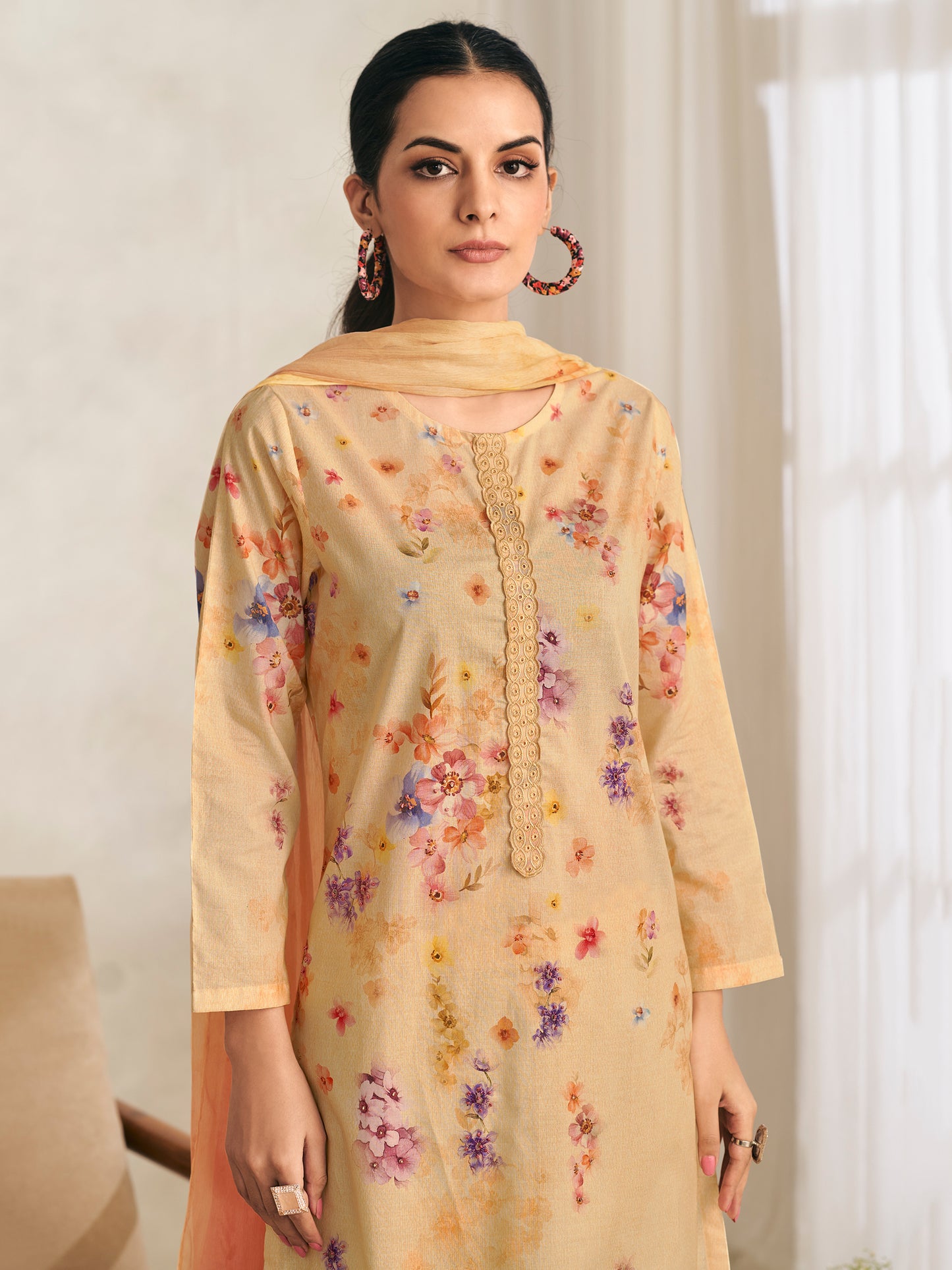 AVIGYA LIGHT MUSTARD Pure Cotton Suit Set with Fancy Handwork & Embroidery