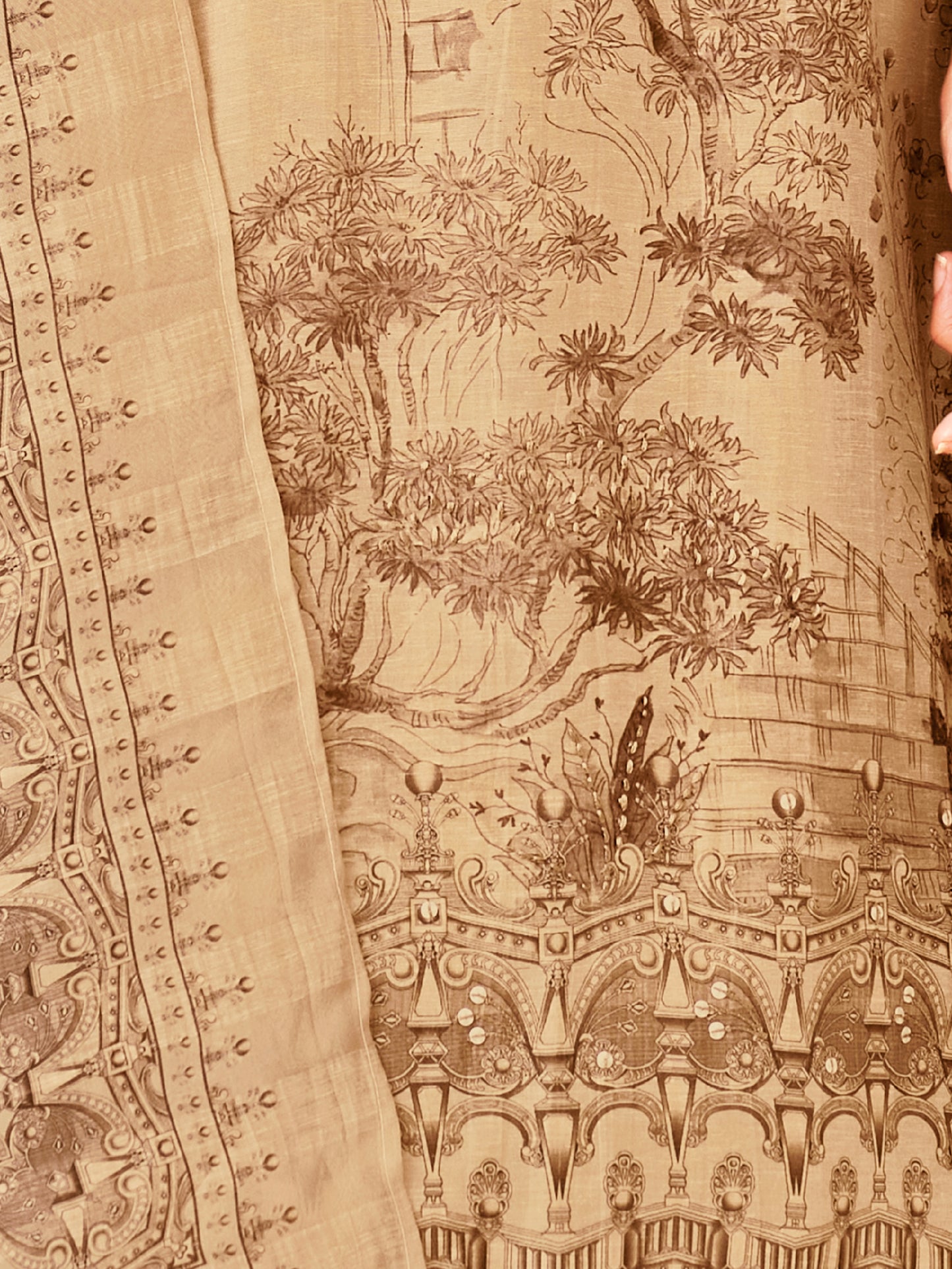 NISHIKA GOLDEN BEIGE Pure Linen Unstitched Set with Elegant Handwork & Embroidery