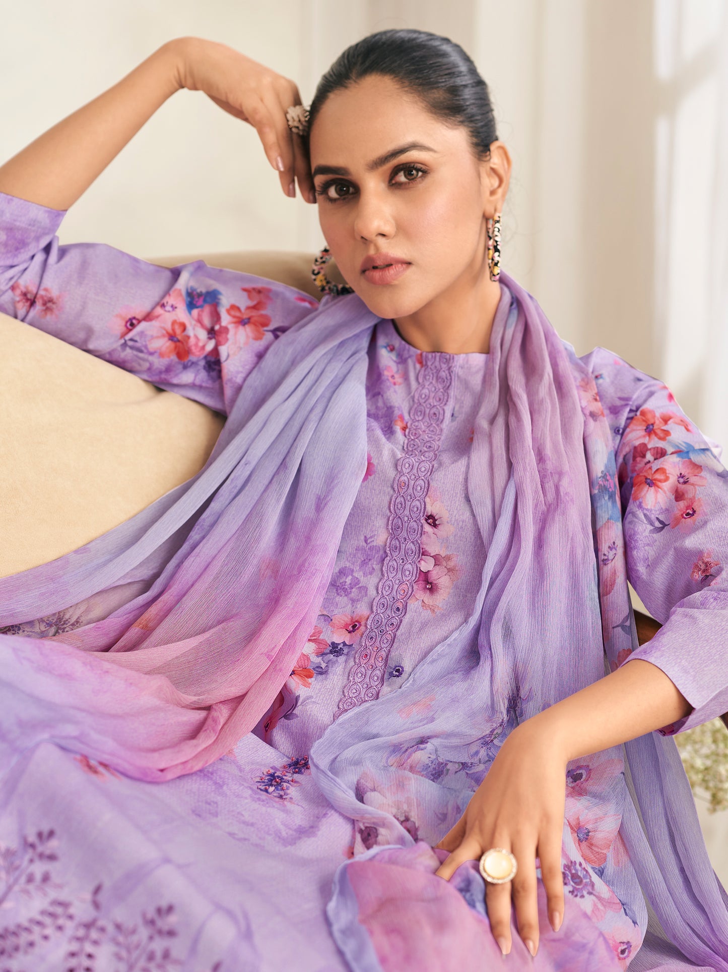 AVIGYA LILAC PURPLE Pure Cotton Suit Set with Fancy Handwork & Embroidery