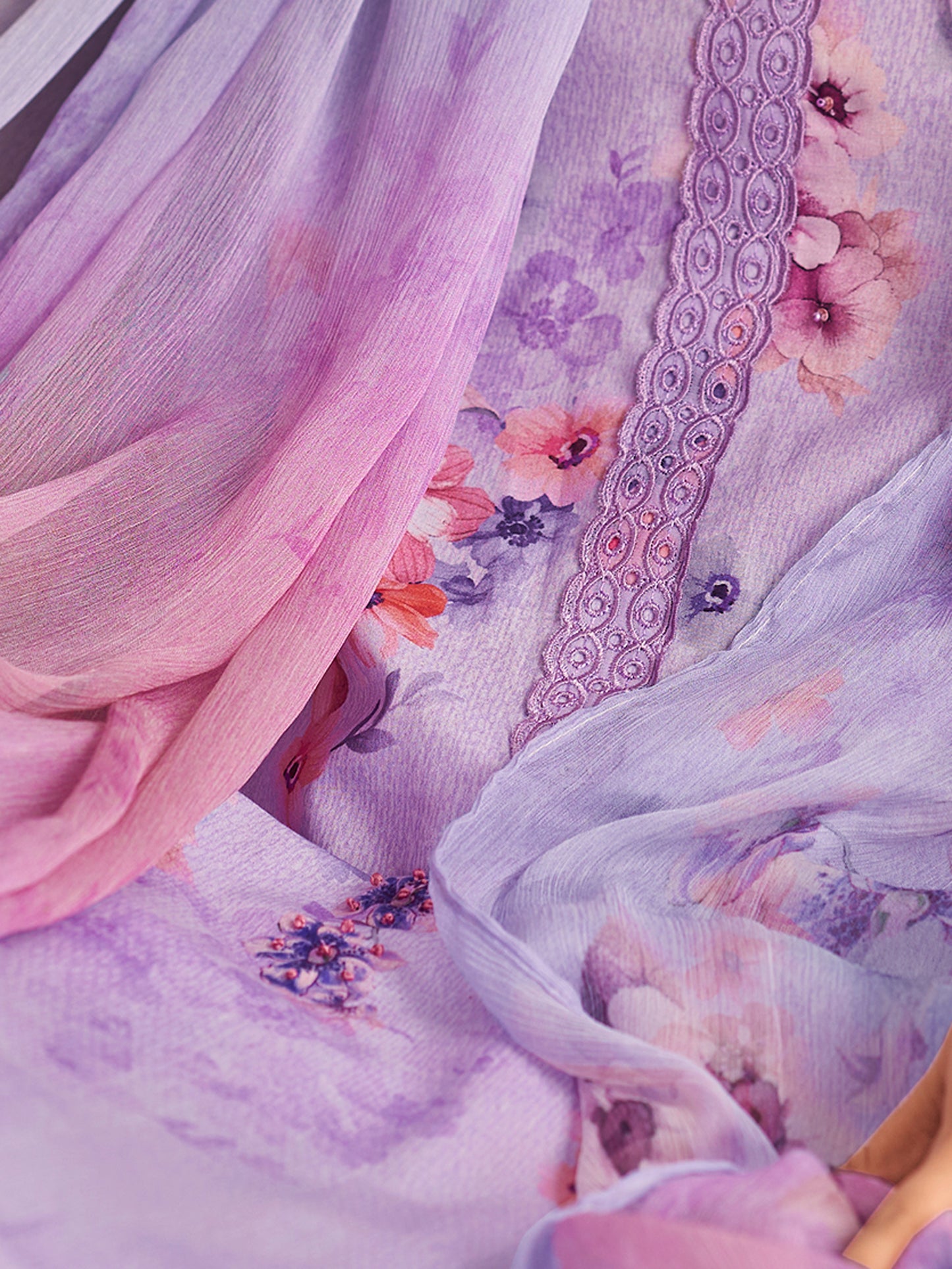 AVIGYA LILAC PURPLE Pure Cotton Suit Set with Fancy Handwork & Embroidery