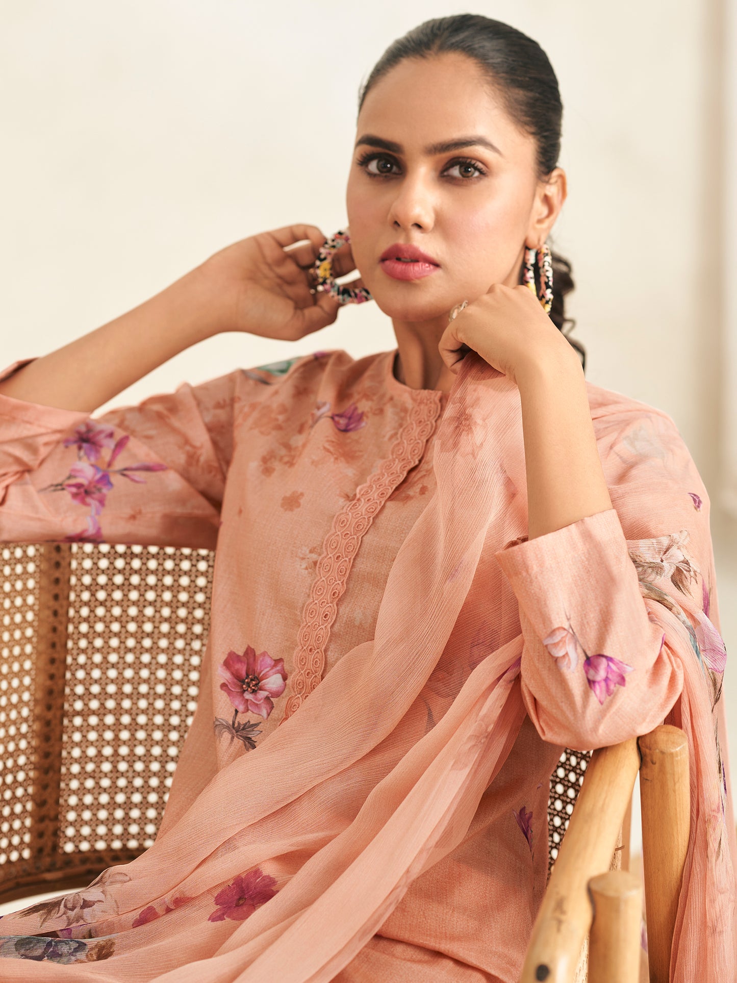 AVIGYA PEACH PINK Pure Cotton Unstitched Set with Fancy Handwork & Embroidery