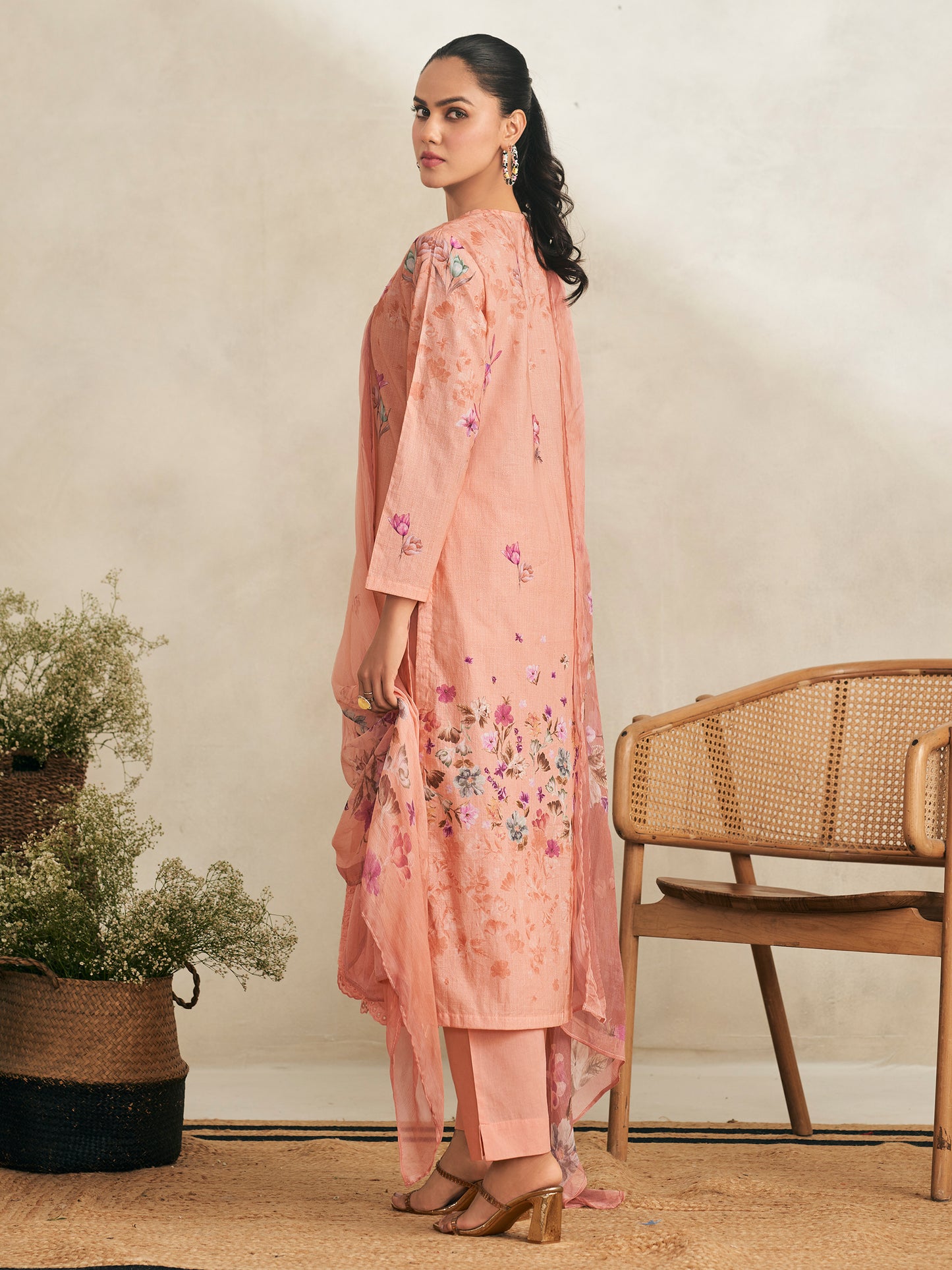 AVIGYA PEACH PINK Pure Cotton Unstitched Set with Fancy Handwork & Embroidery