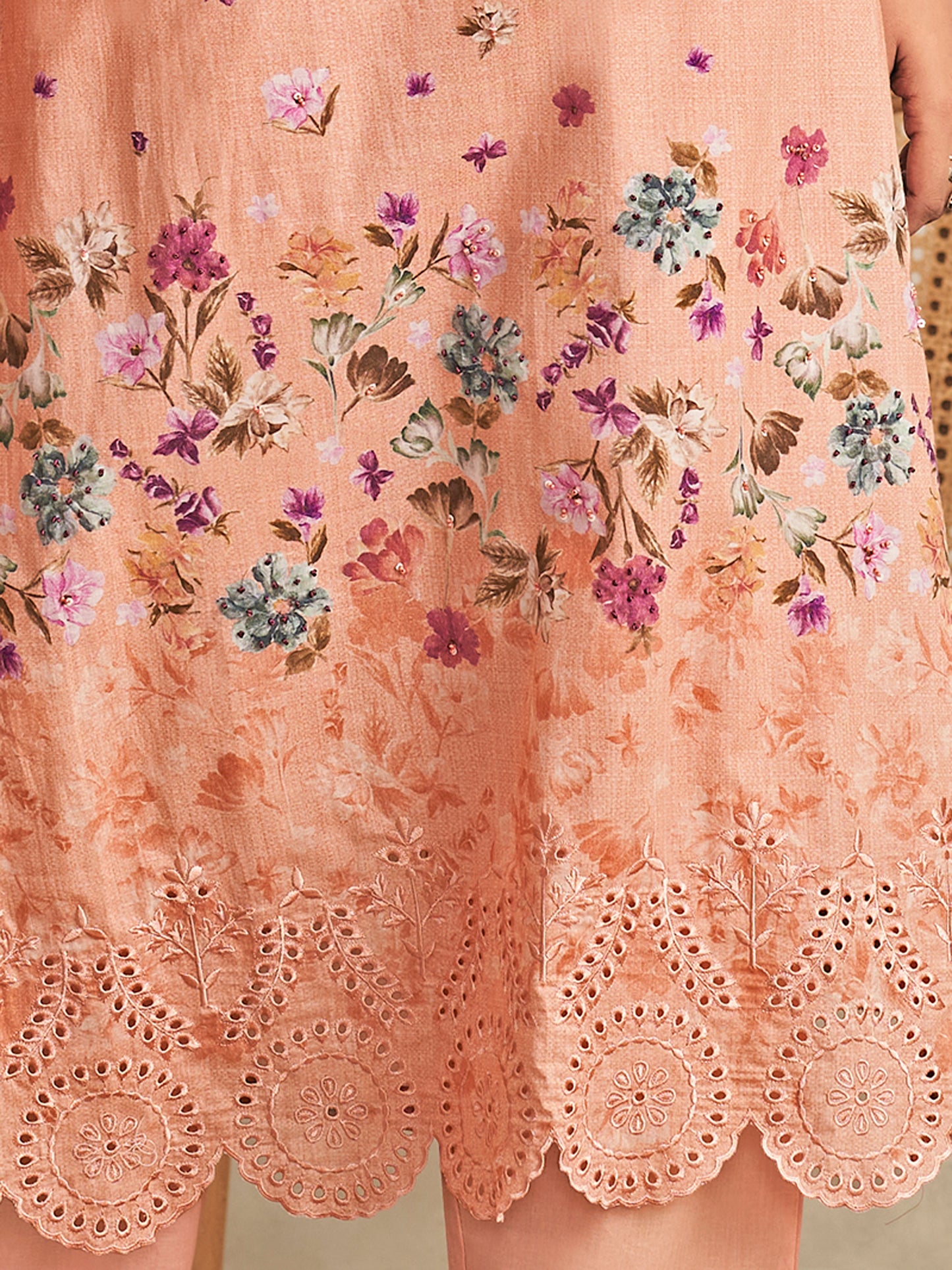 AVIGYA PEACH PINK Pure Cotton Unstitched Set with Fancy Handwork & Embroidery
