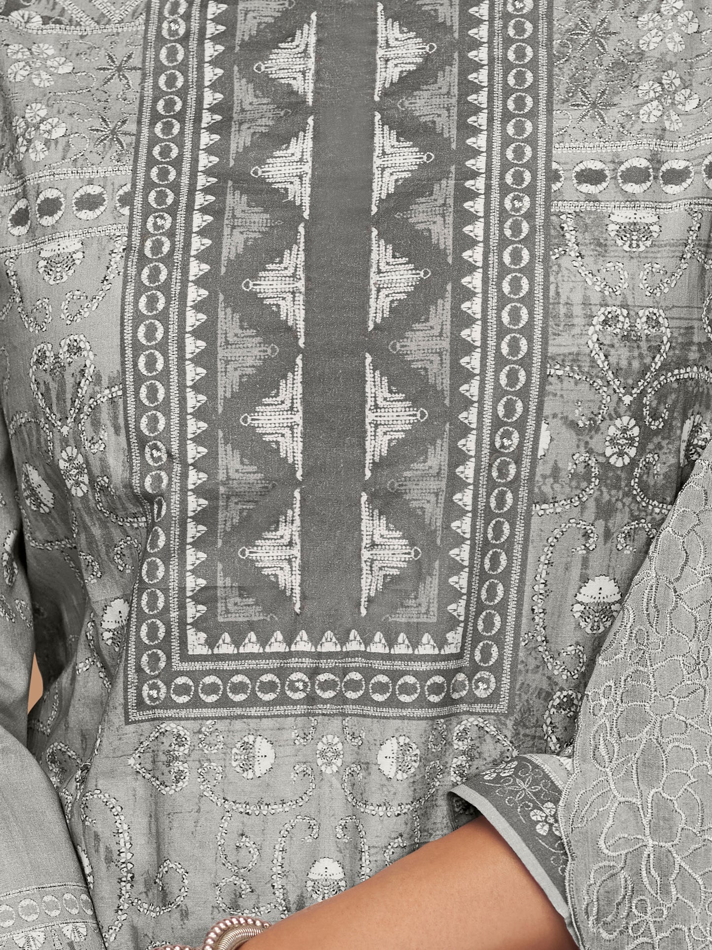 YASHLEEN GREY Pure Cotton Suit Set with Elegant Handwork
