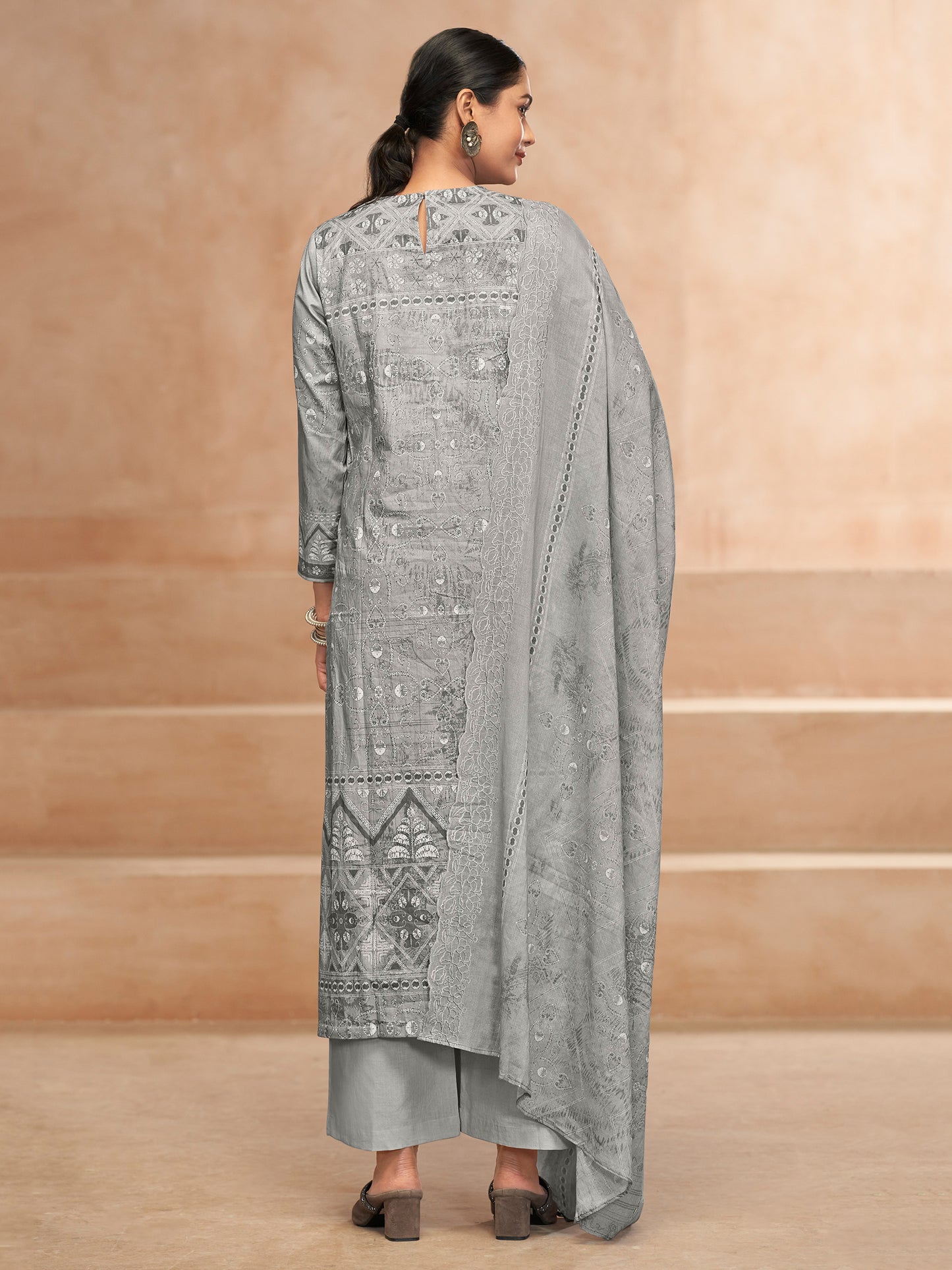 YASHLEEN GREY Pure Cotton Suit Set with Elegant Handwork