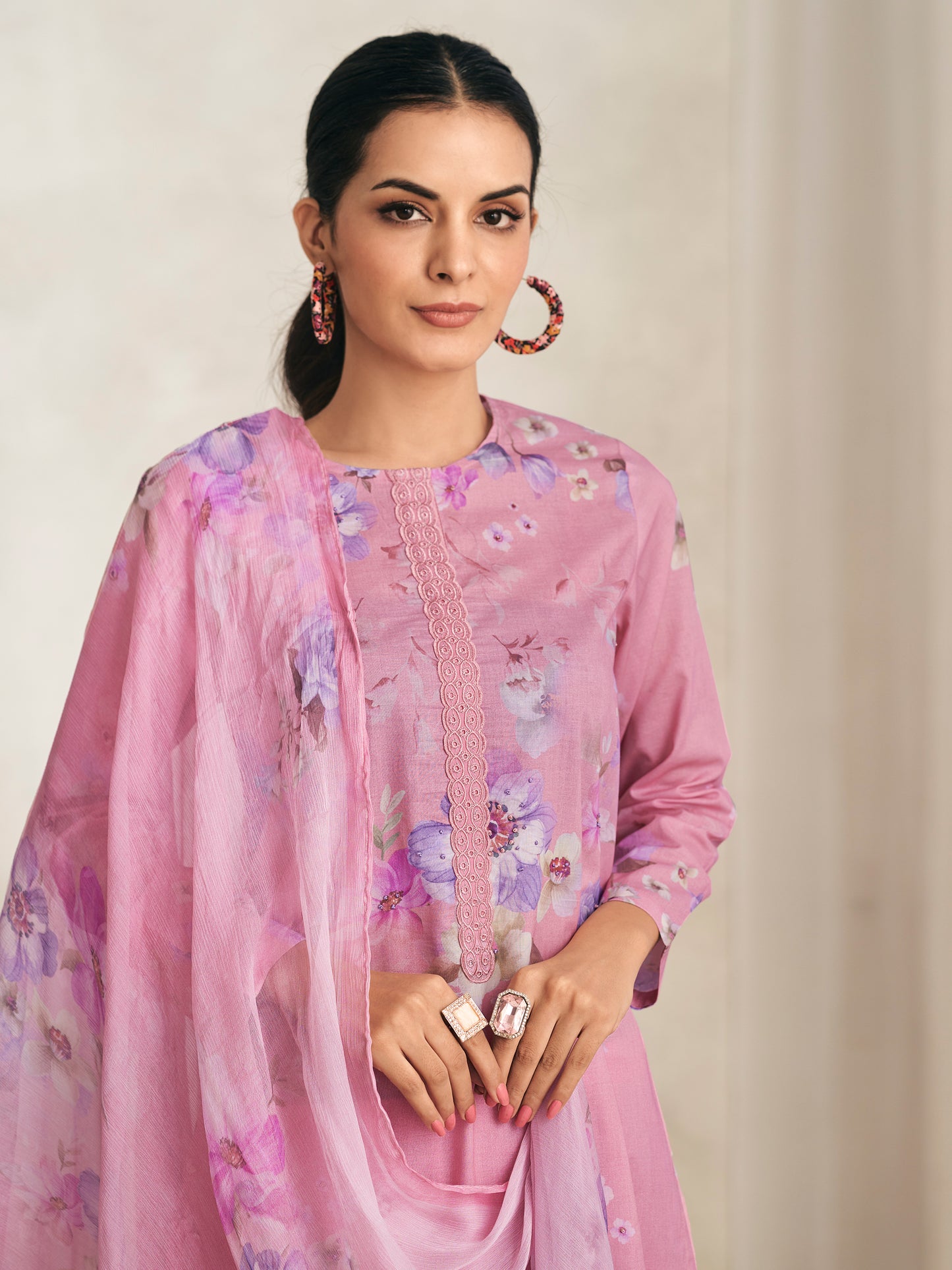 AVIGYA LILACPINK Pure Cotton Suit Set with Fancy Handwork & Embroidery