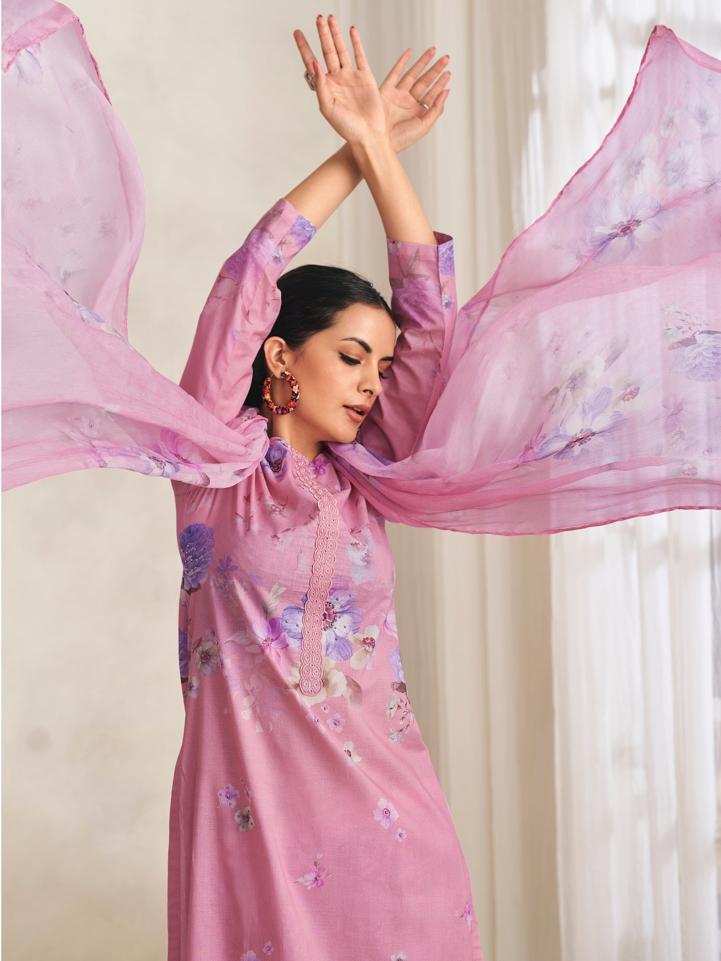 AVIGYA LILACPINK Pure Cotton Suit Set with Fancy Handwork & Embroidery