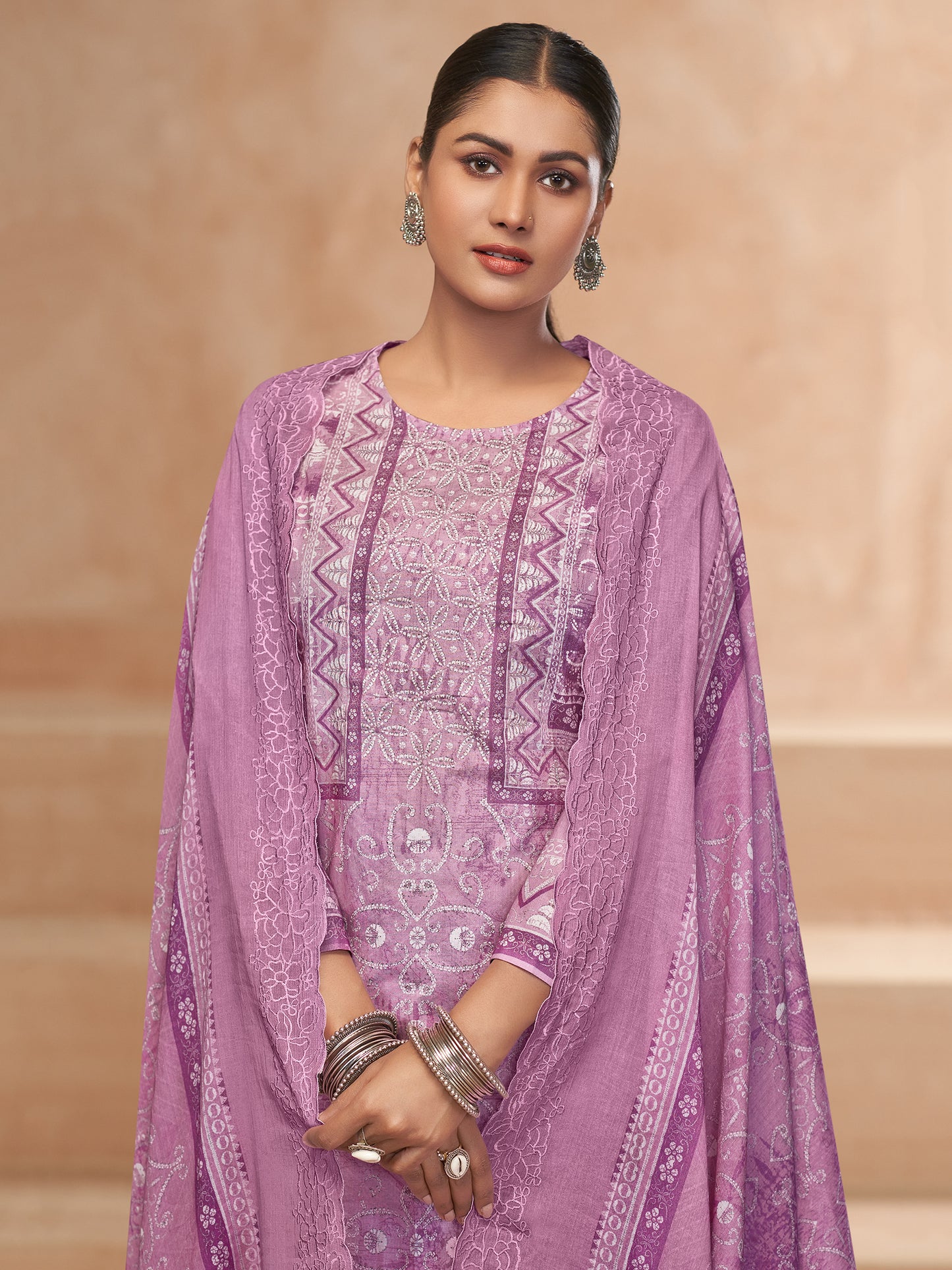 YASHLEEN LILAC Pure Cotton Suit Set with Elegant Handwork