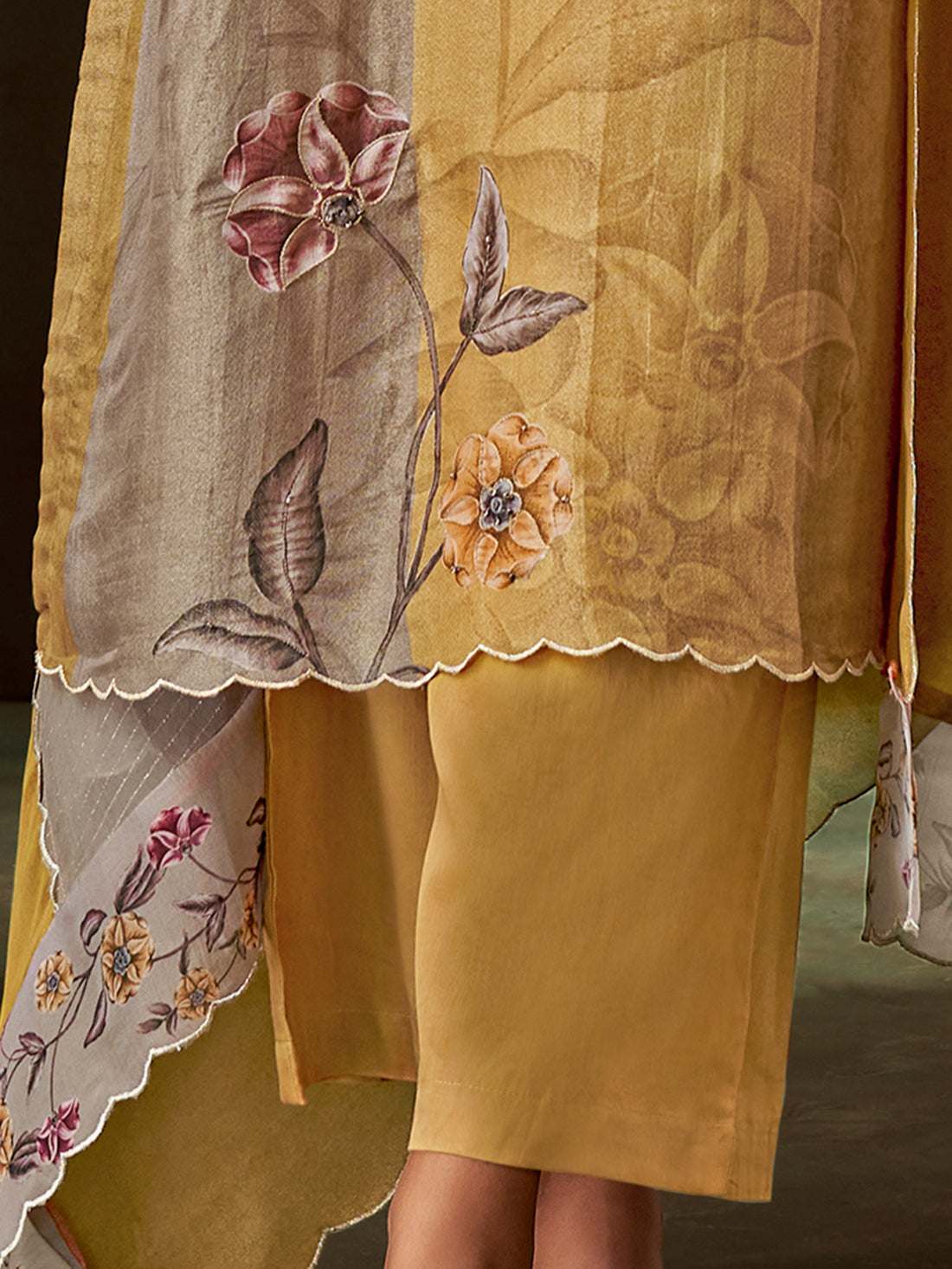 HUSHN Metallic Mehendi - Simmer Suit Set With Handwork & Embroidery