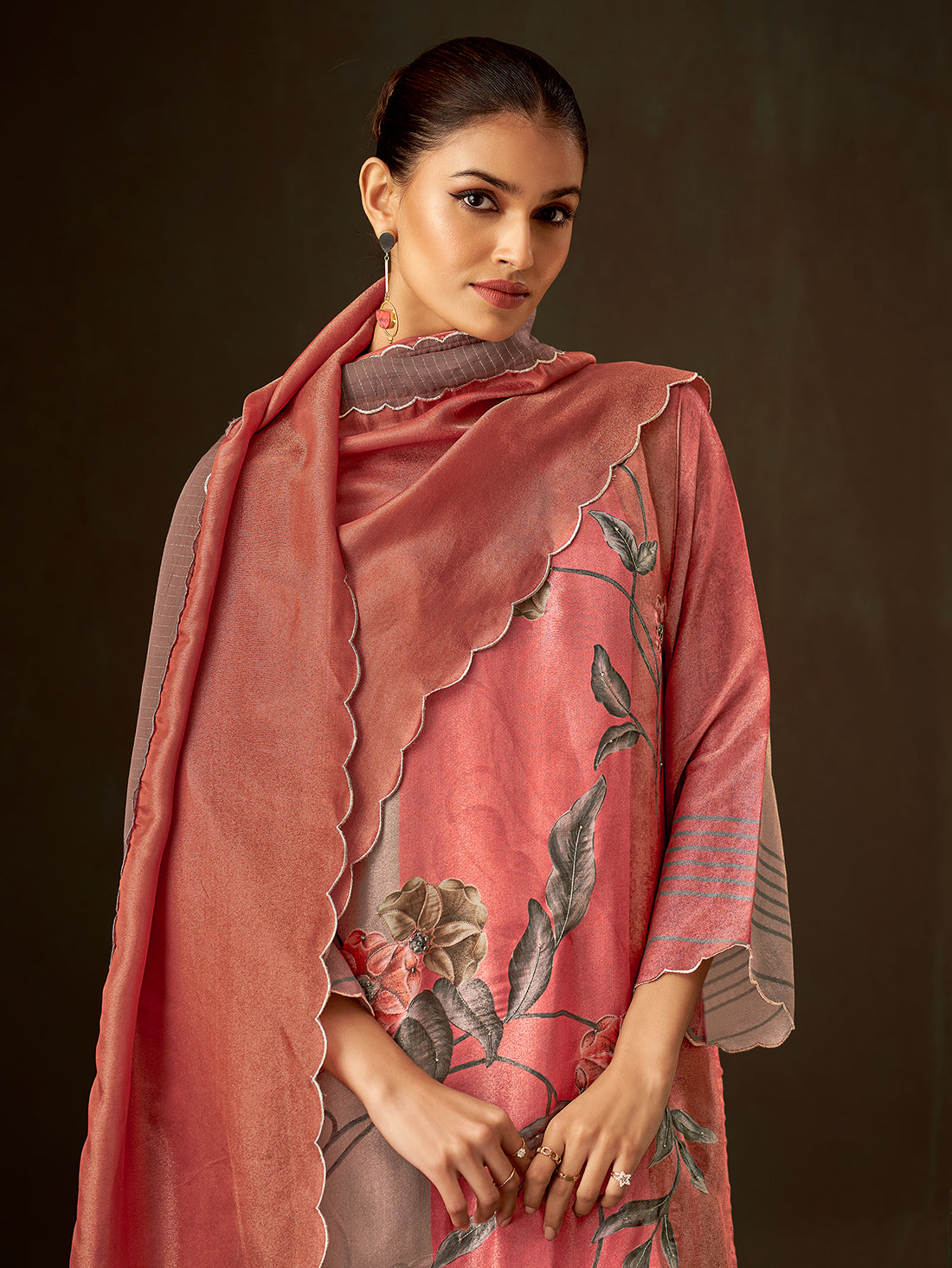 HUSHN Metallic Maron - Simmer Suit Set With Handwork & Embroidery