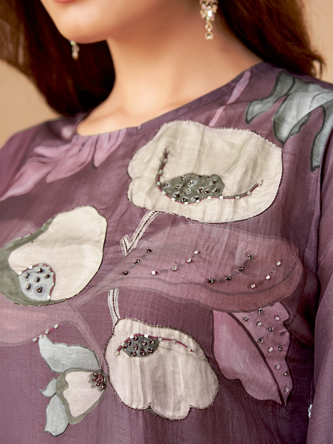 AMIRA WINE Muslin Suit Set With Fancy Handwork