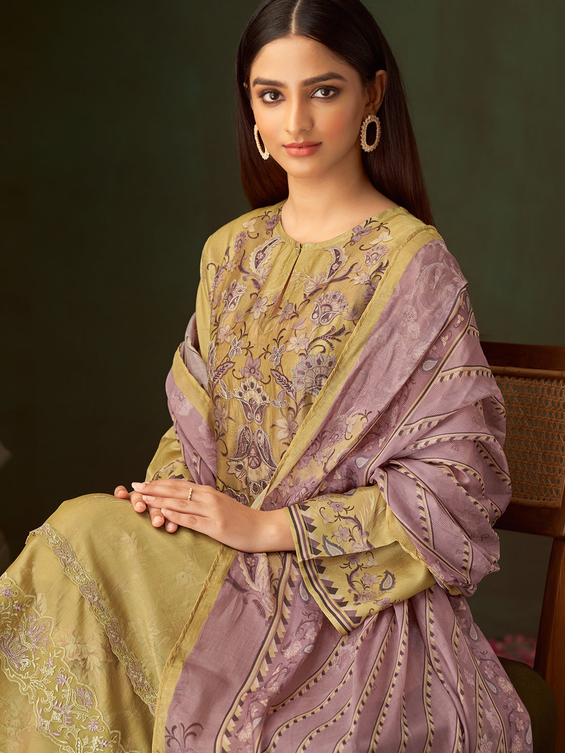 AAYAT Mustard - Russian Unstitched Set With Fancy Handwork & Embroidery