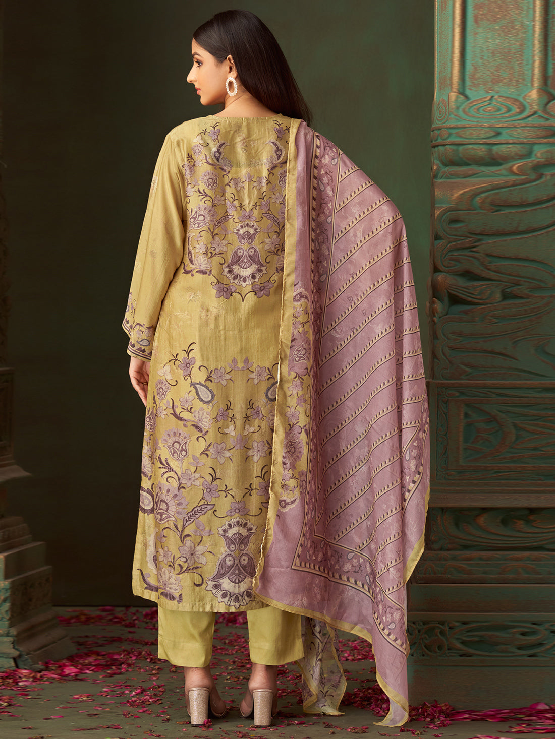 AAYAT Mustard - Russian Unstitched Set With Fancy Handwork & Embroidery