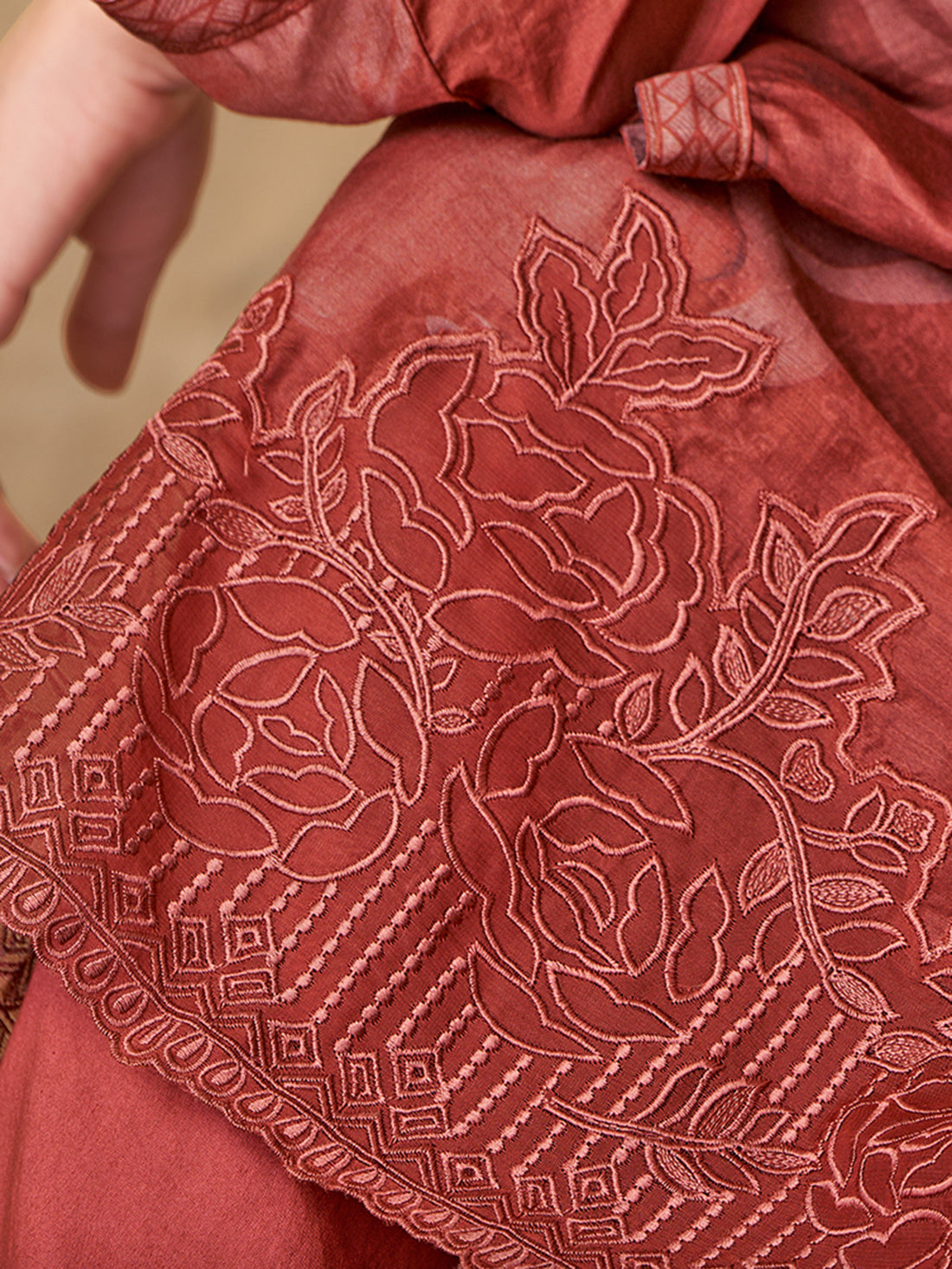 NAILA Maron - Muslin Suit Set With Fancy Handwork & Embroidery