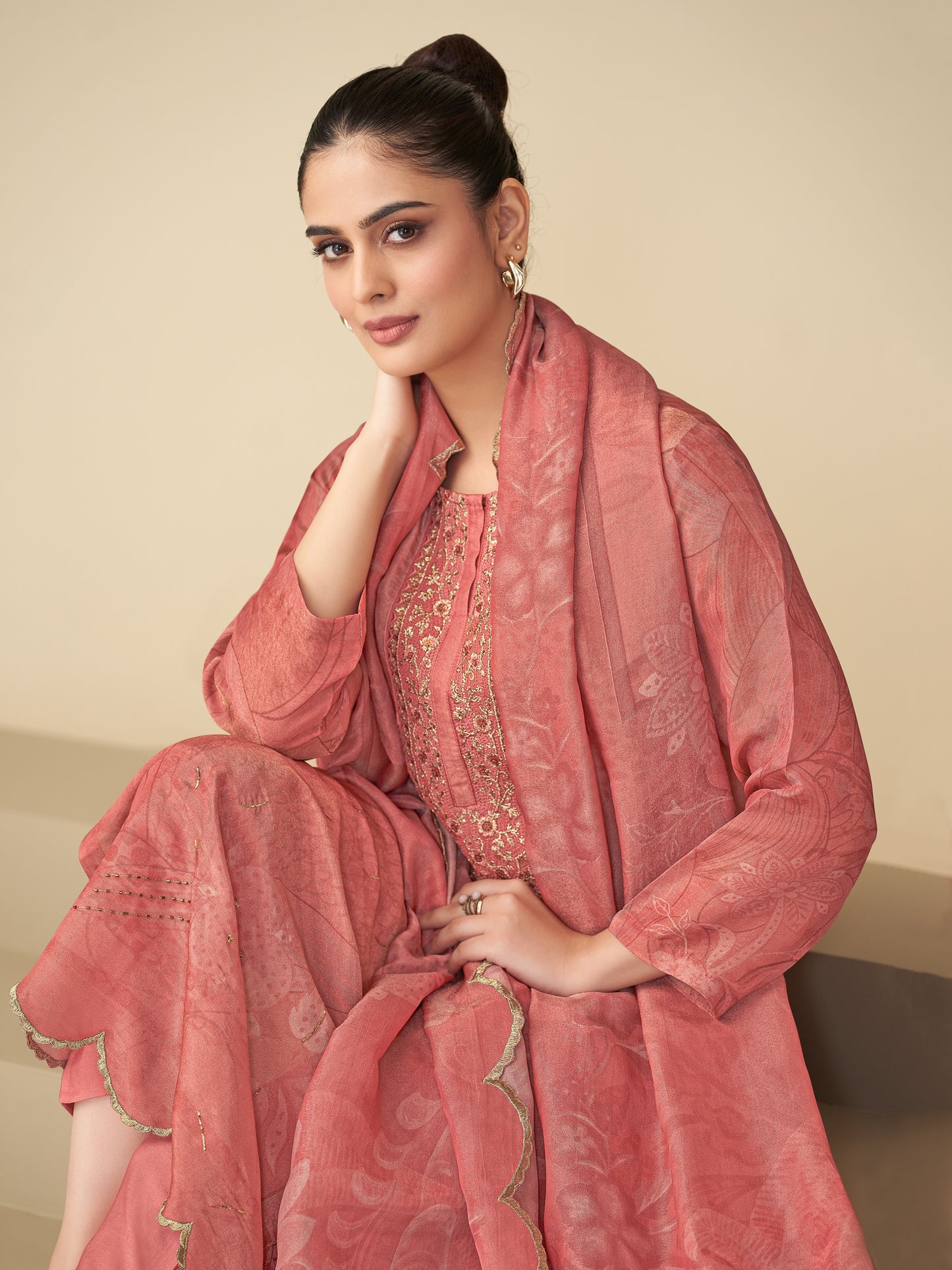 Ramya Royal Simmer Tissue Kurta Set with Dupatta