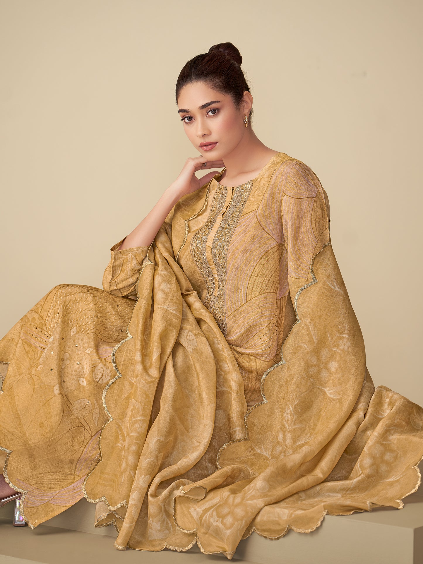 Ramya Royal Simmer Tissue Kurta Set with Dupatta