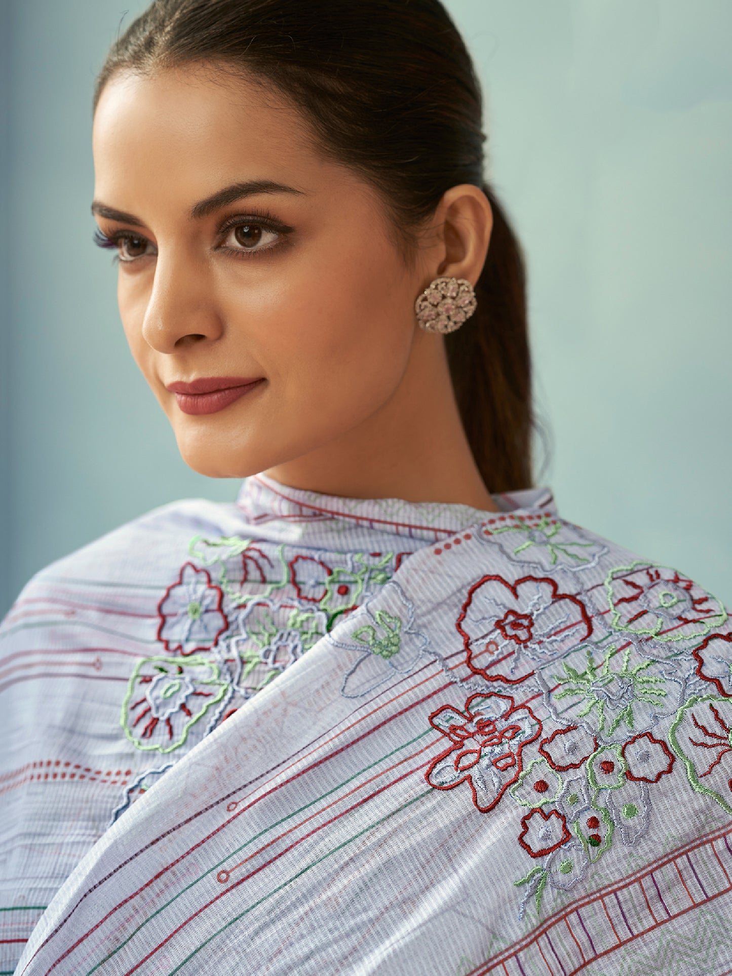 RASHI LIGHT BLUE Pure Heavy Cotton Unstitched Set With Stunning Fancy Handwork