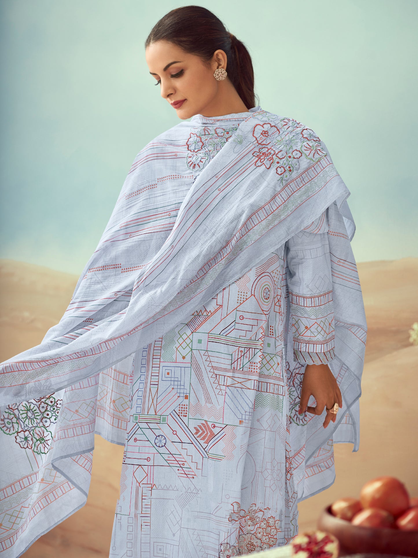 RASHI LIGHT BLUE Pure Heavy Cotton Unstitched Set With Stunning Fancy Handwork