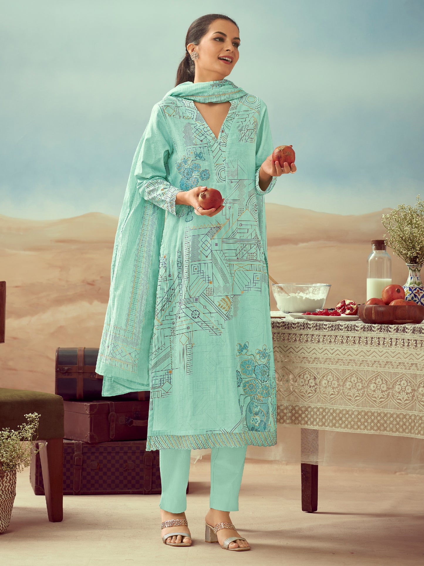 RASHI RAMAGREENLIGHT Pure Heavy Cotton Suit Set With Stunning Fancy Handwork