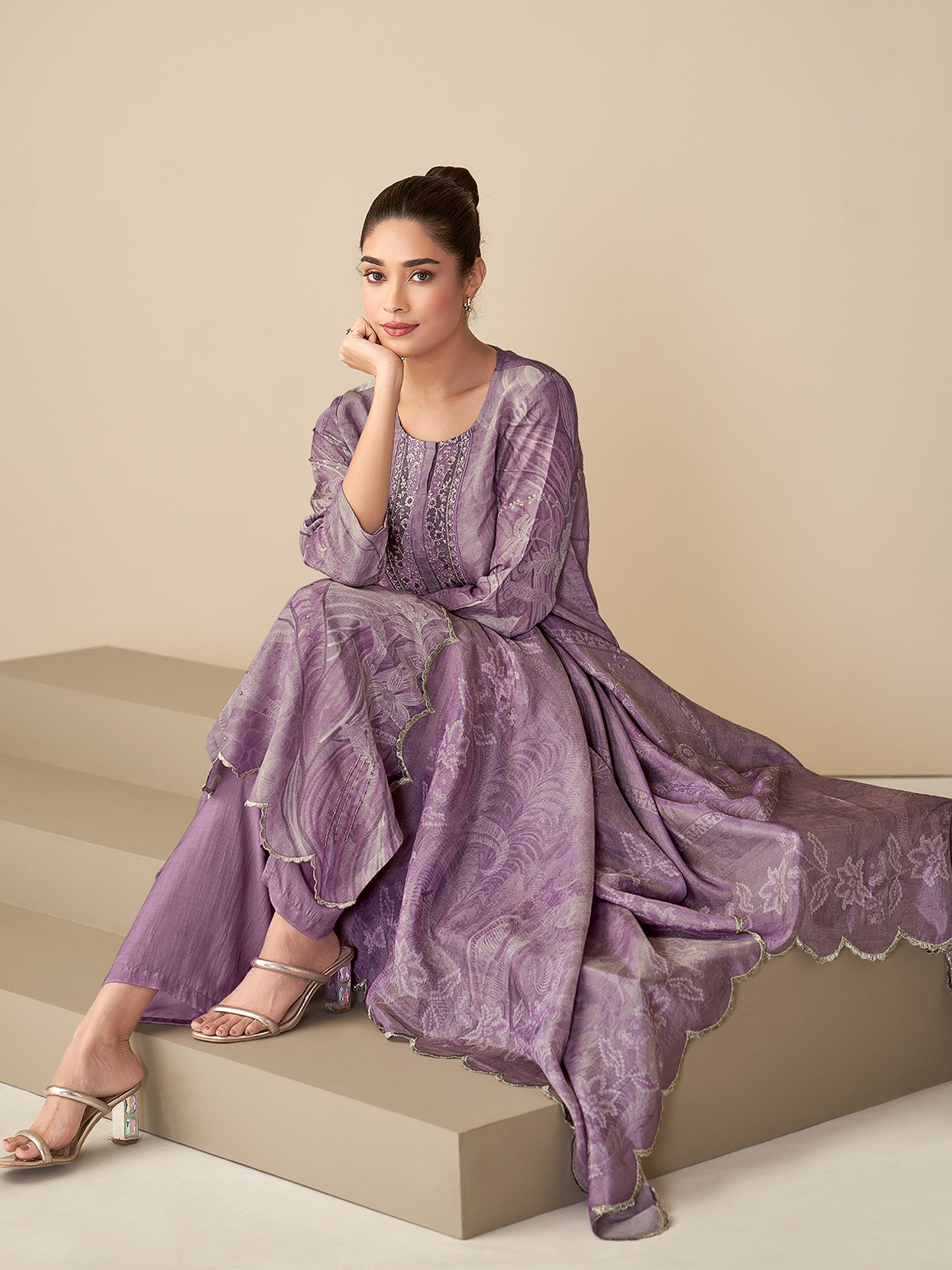 Ramya Royal Simmer Tissue Kurta Set with Dupatta