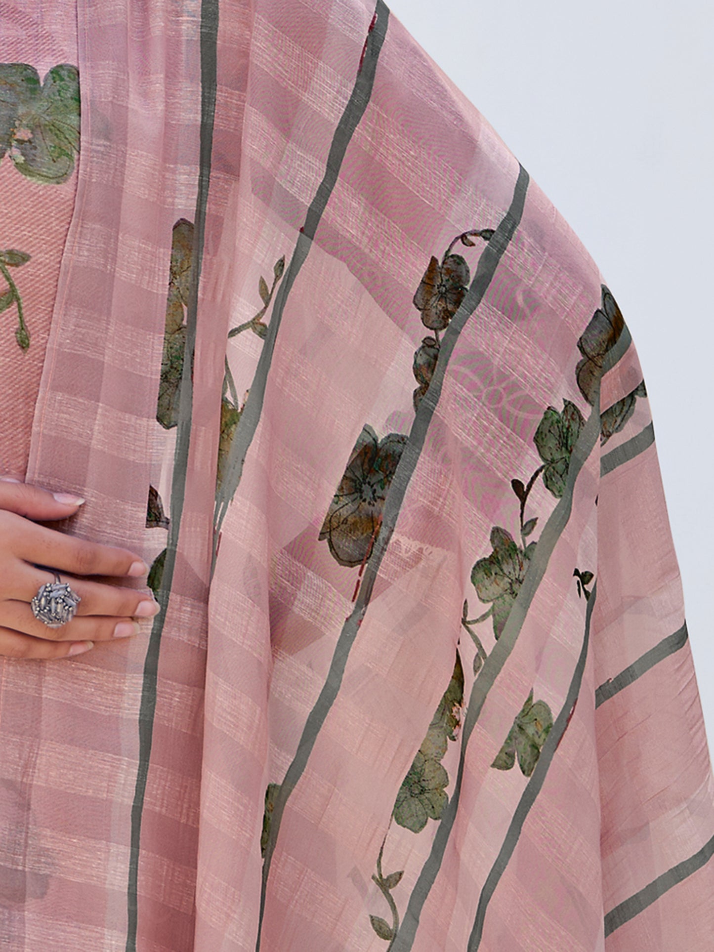 ZAINY LIGHT PINK Pearl Pure Linen Ensemble Suit Set with Signature Embroidery, Cutwork & Handwork