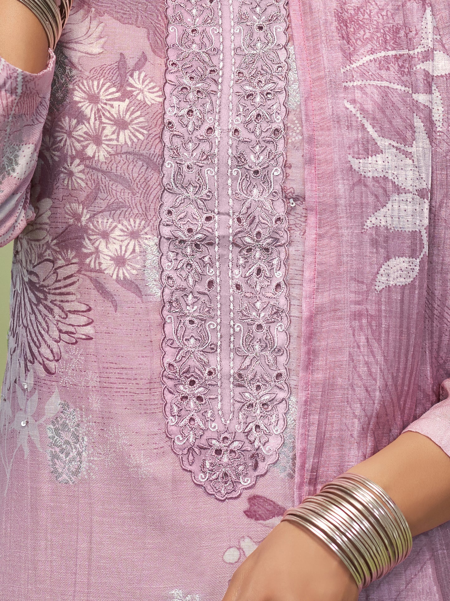 TRIPTI PINK Pure Linen Jaquard Suit Set with Eligant Fancy Handwork
