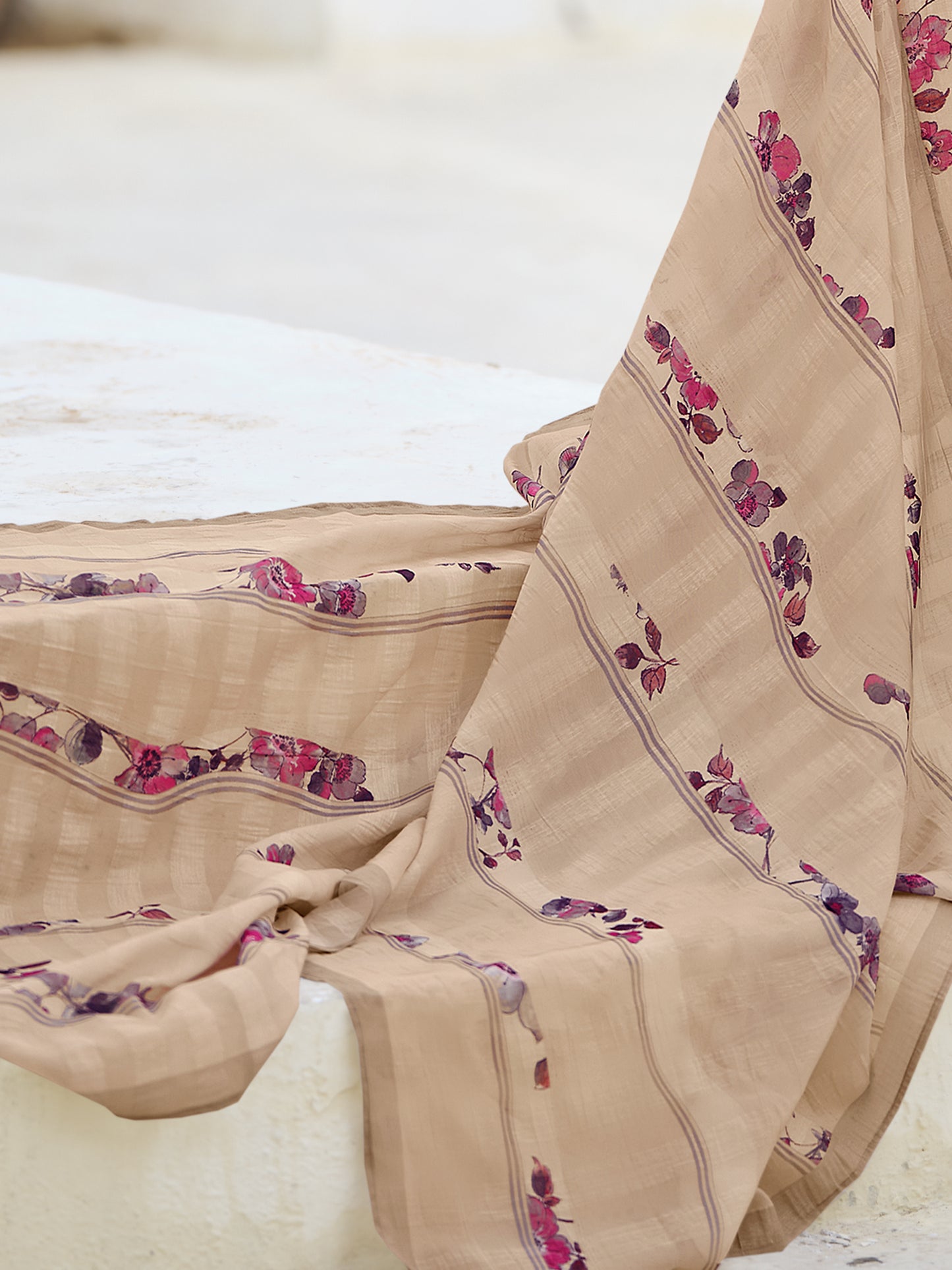 ZAINY SOFT LIGHT BEIGE Pure Linen Ensemble Unstitched Set with Signature Embroidery, Cutwork & Handwork