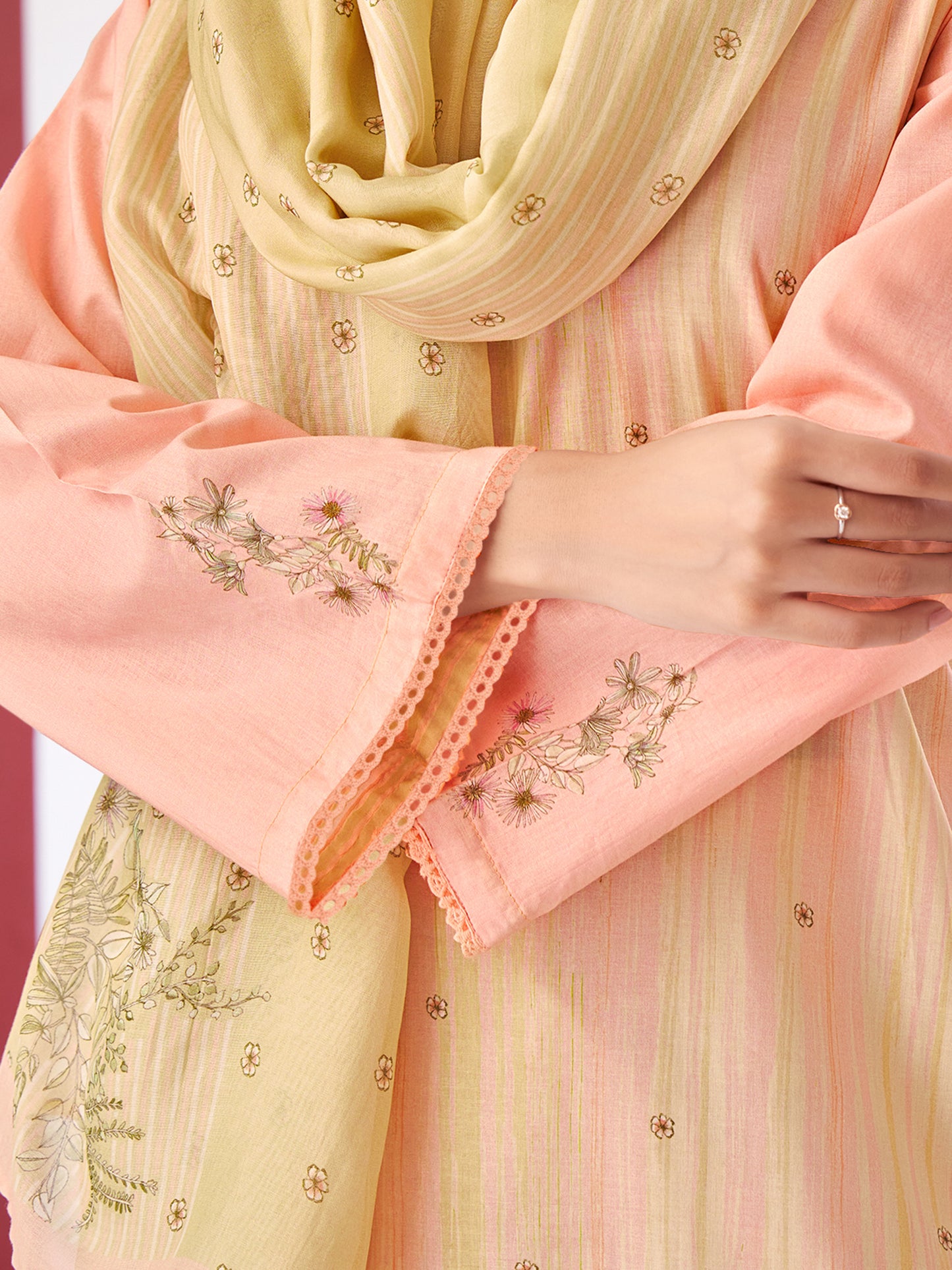 KSHITIJ RUST Luxe Pure Cotton Unstitched Set with Exquisite Embroidery
