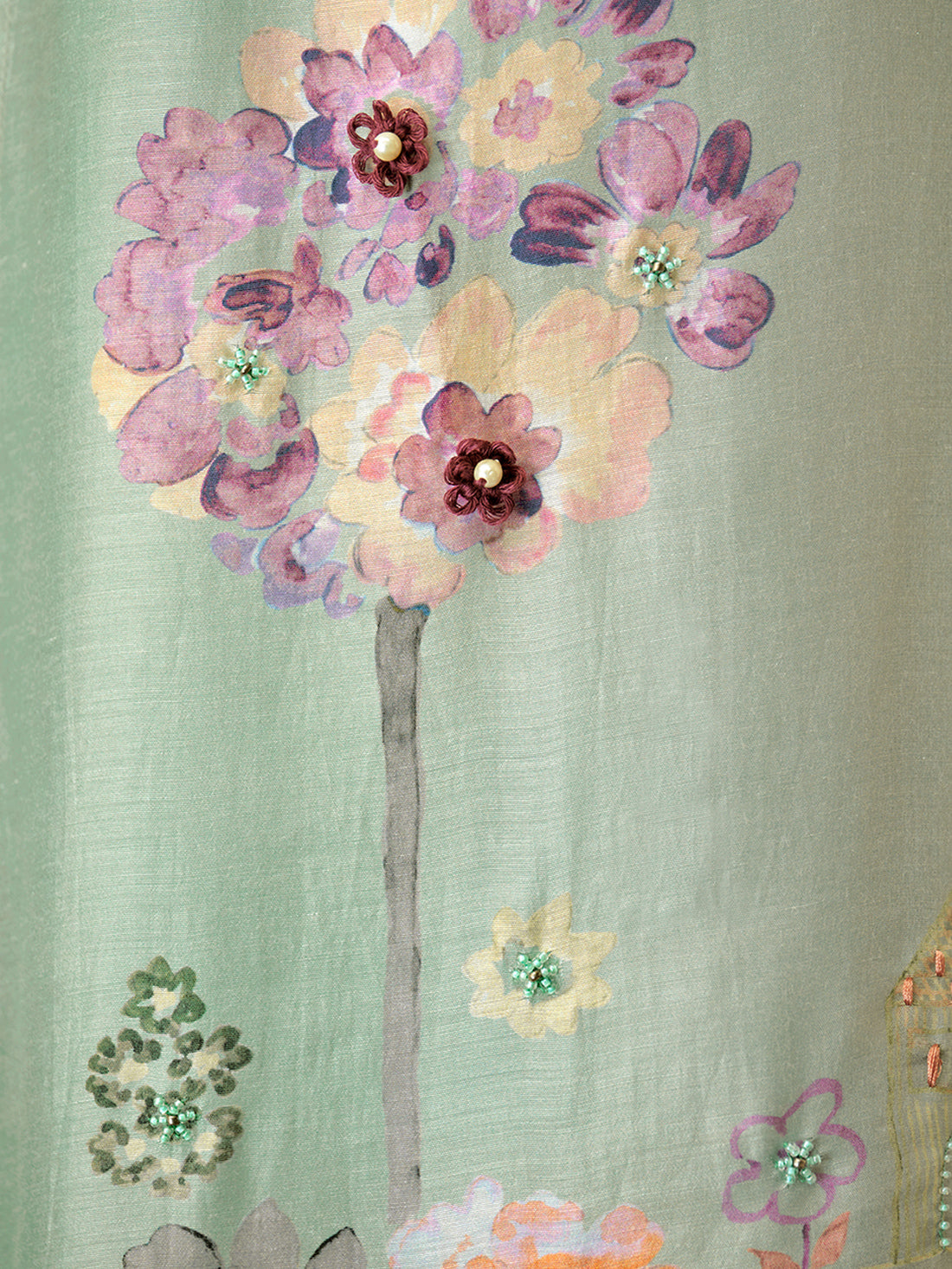 SHOPIA Rama Green - Muslin Unstitched Set With Fancy Handwork &Embroidery Or Threadle