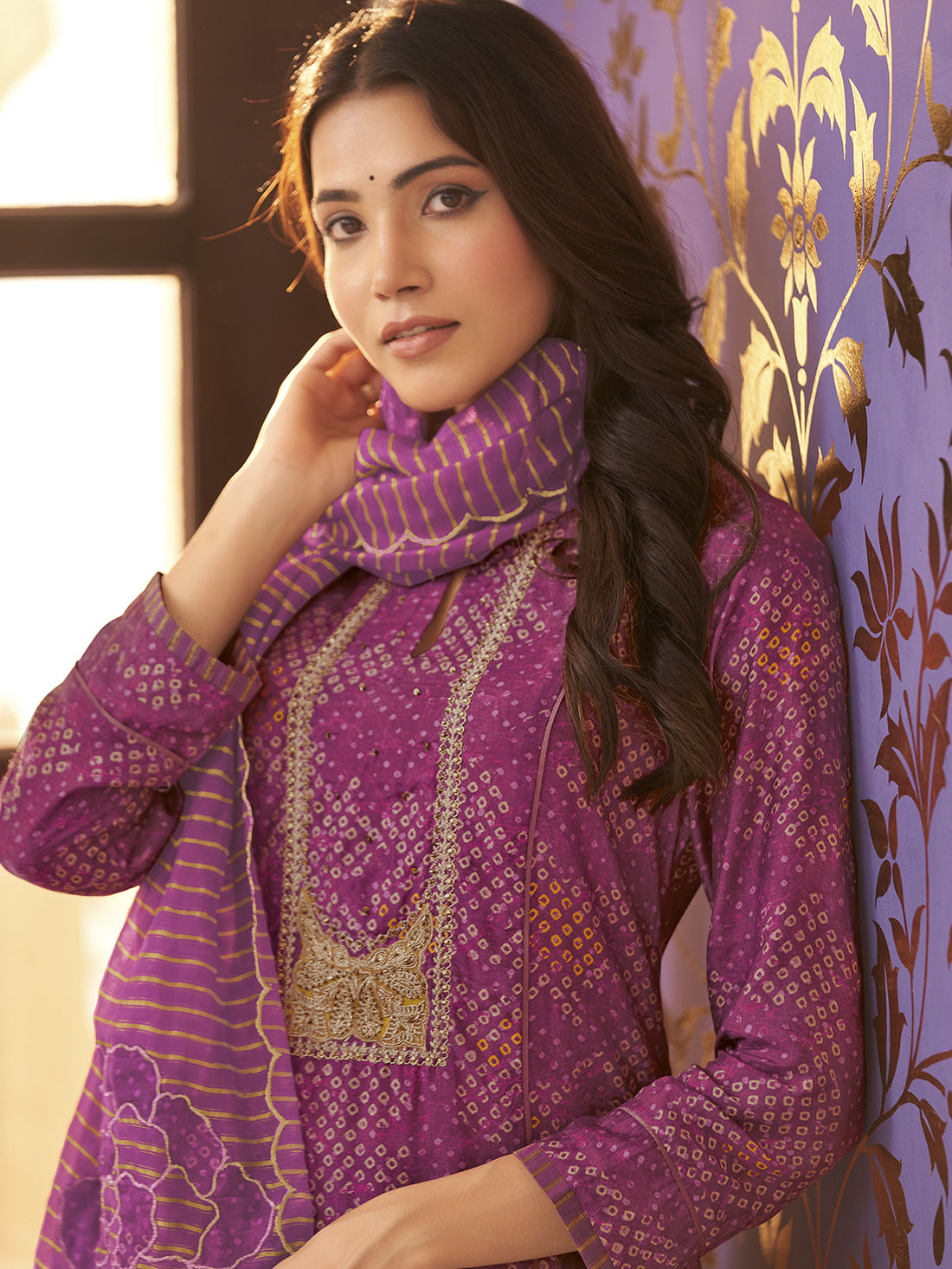 MEGHA Wine Muslin Suit Set With Handwork Threadle With Embroidery Work