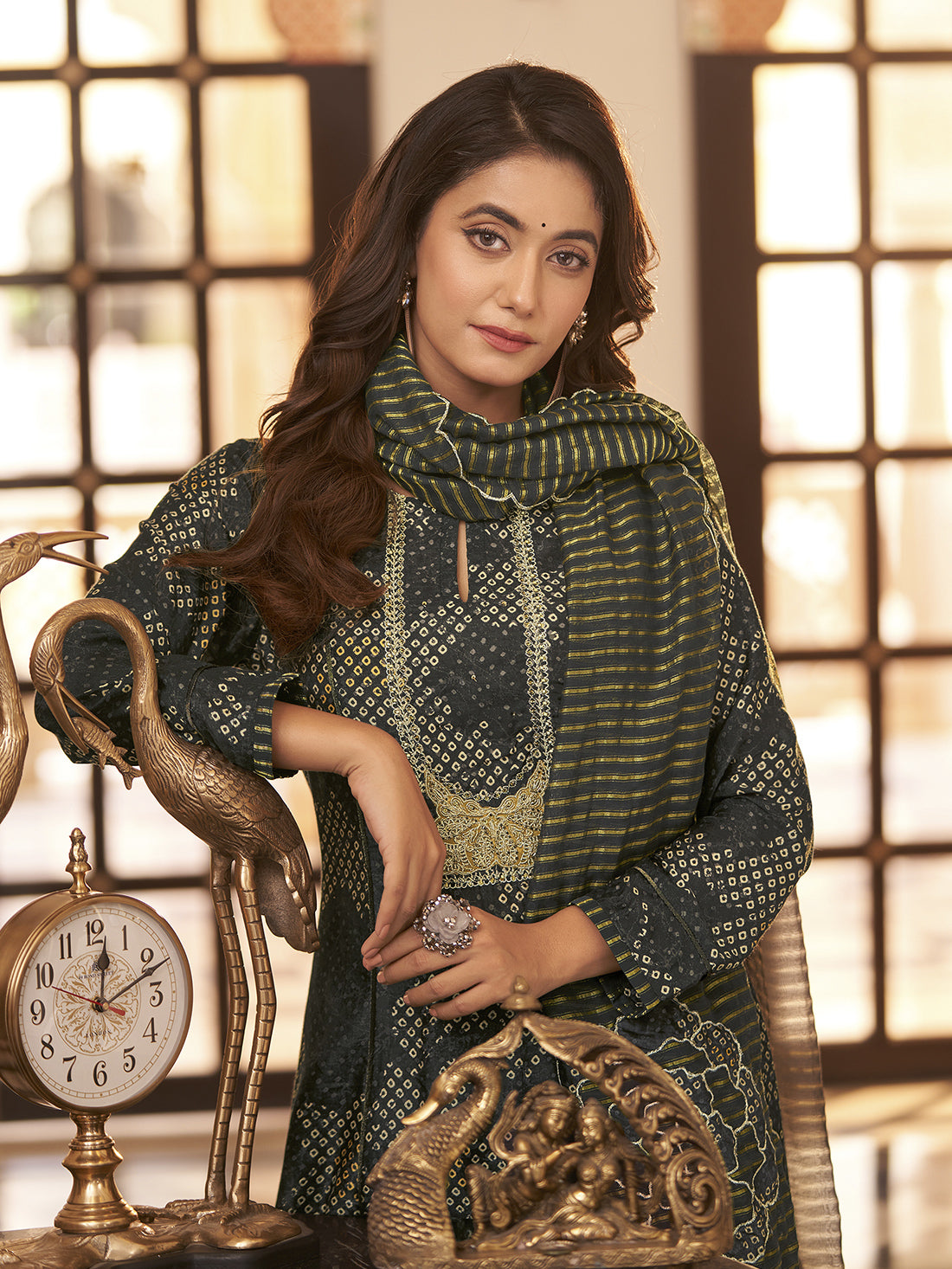 MEGHA Black Muslin Suit Set With Handwork Threadle With Embroidery Work