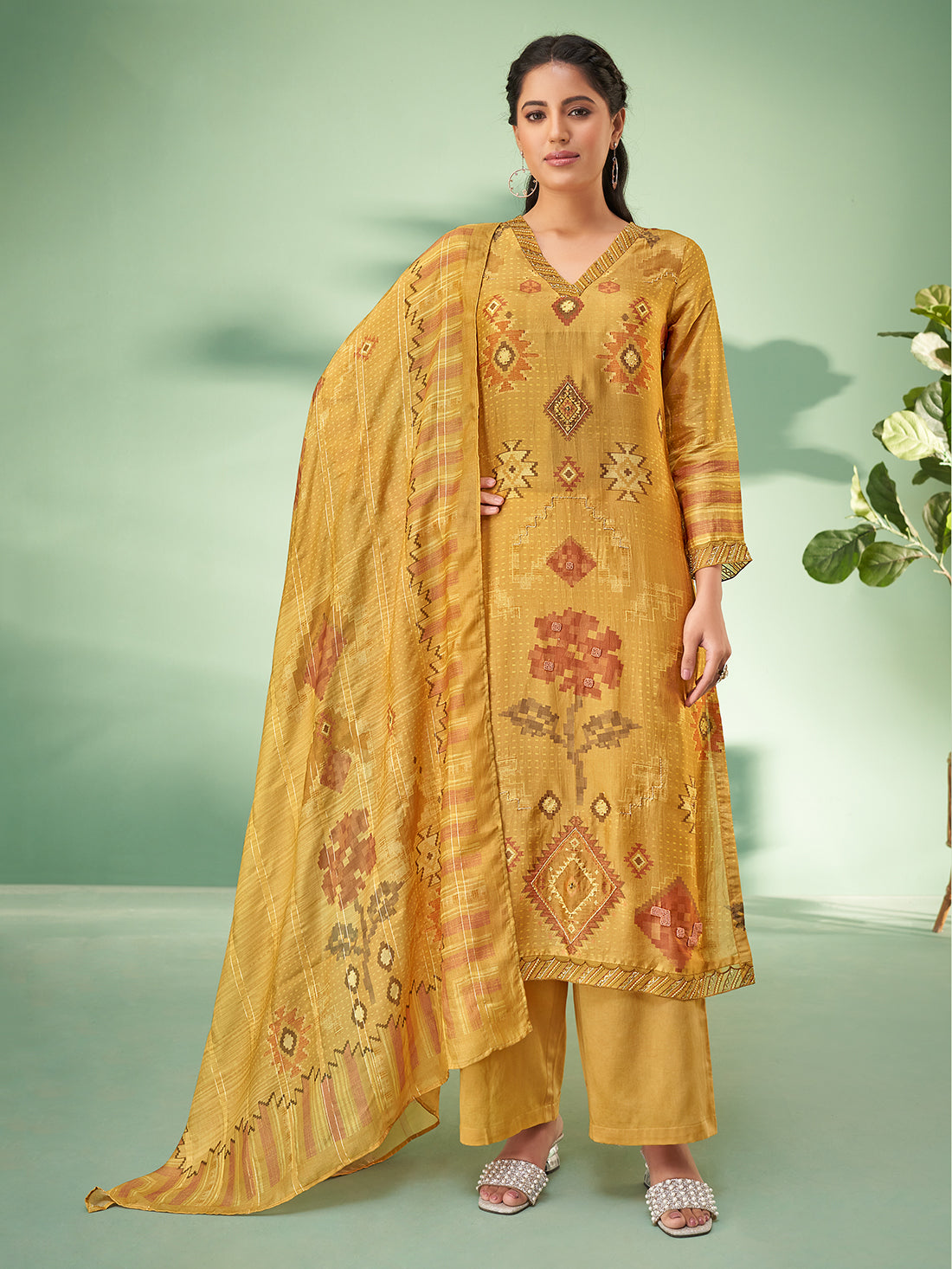 Simran YELLOW Unstitched With Fancy Hand Work & Embroidery
