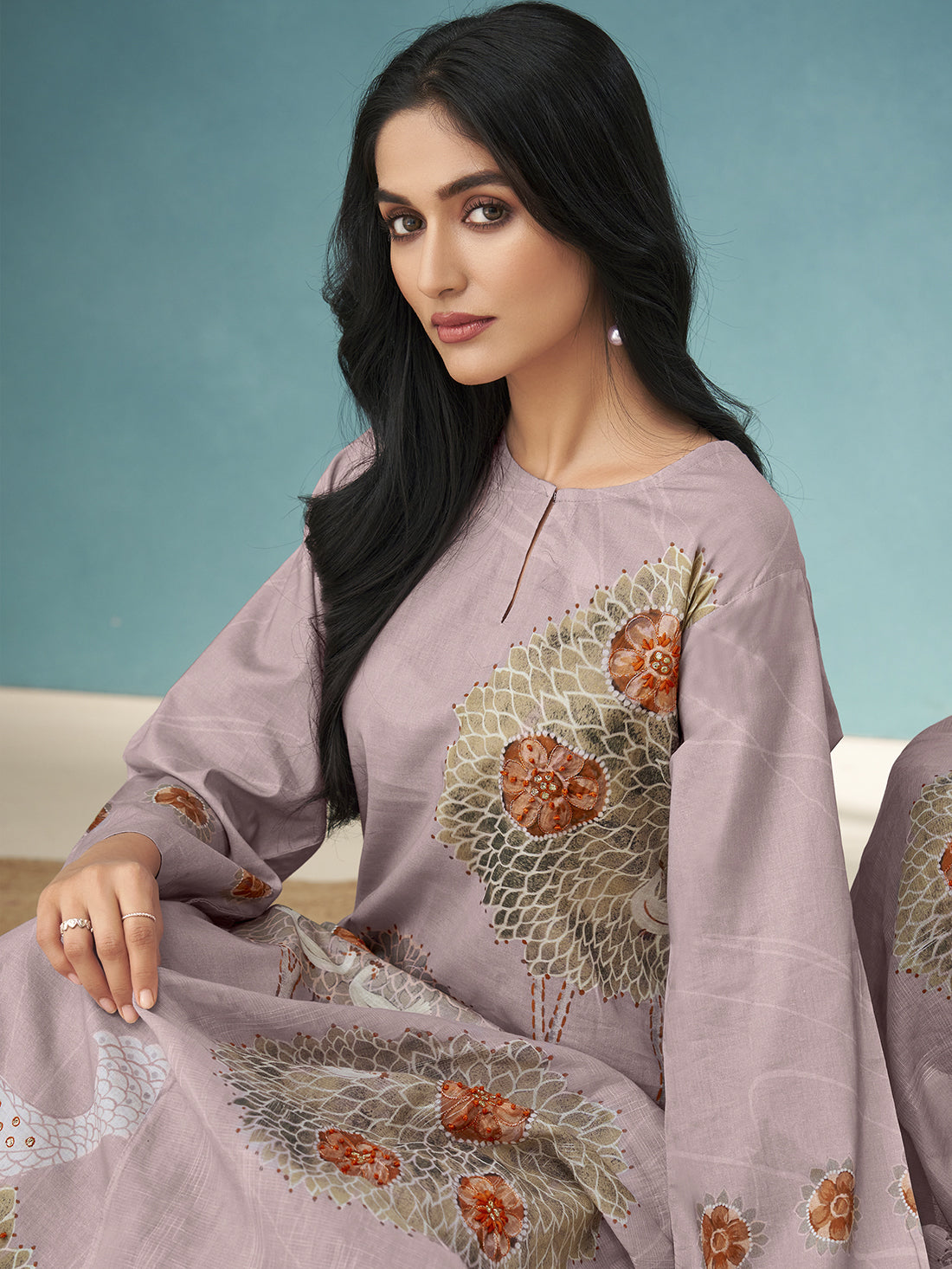 SWAN ICELAND Metallic Grey Pure Dhakamal Suit Set With Hand work