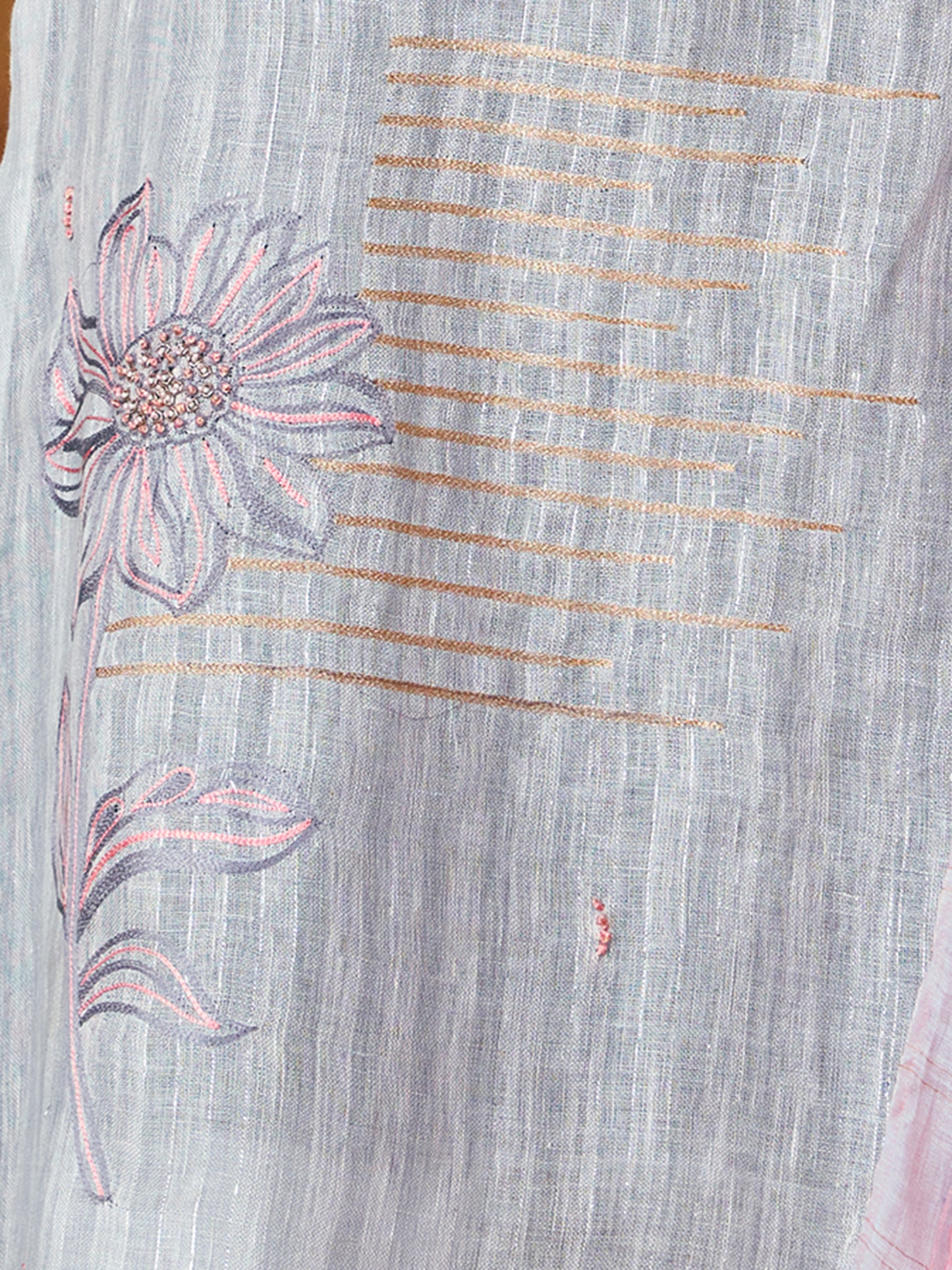 QASIDA LIGHT BLUE Pure Linen Suit Set with Exquisite Handwork & Embroidery