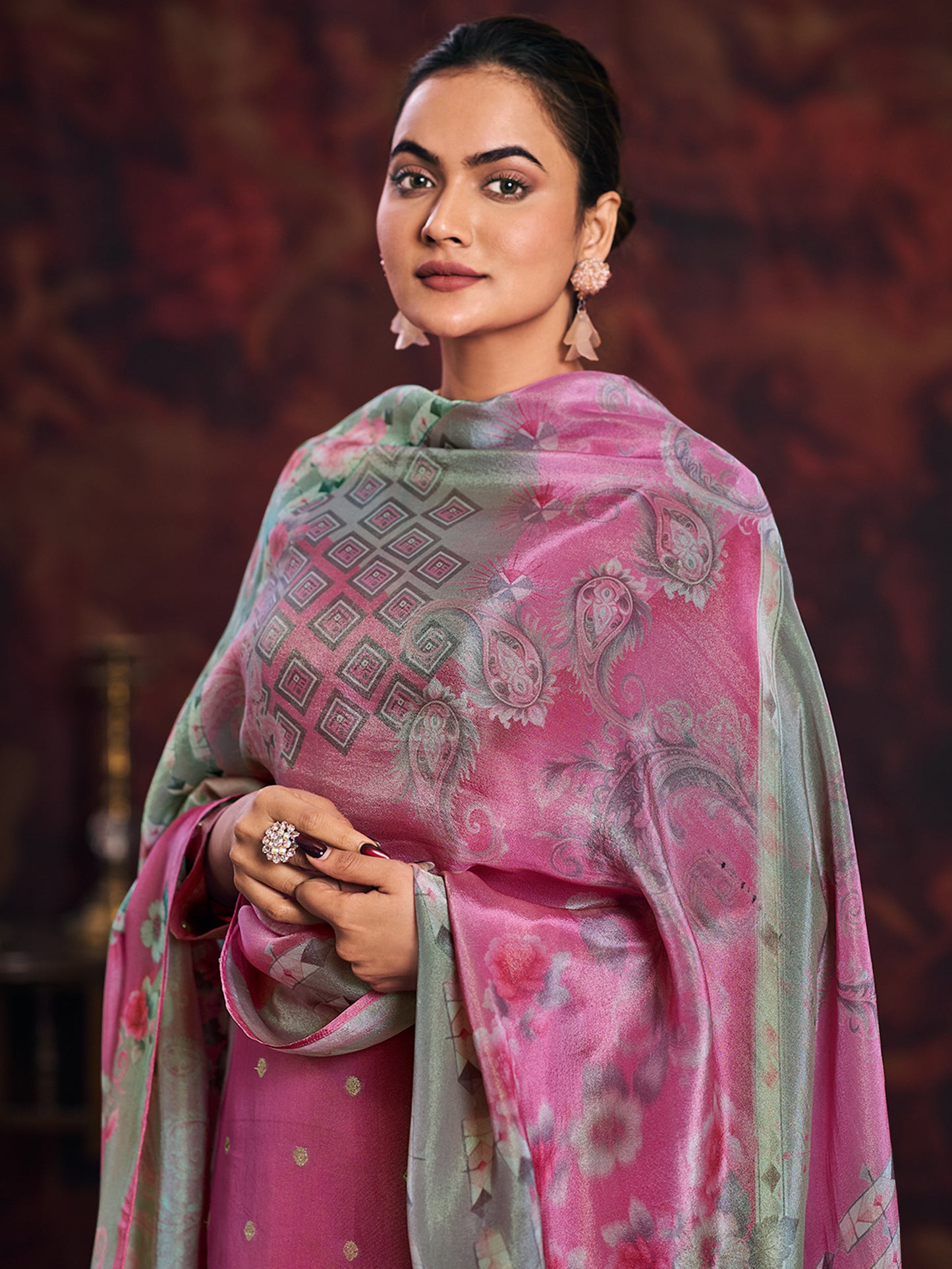 DISHITA WINE Pure Simmer Suit Set with Exquisite Handwork, Elegant Embroidery & Thread Detailing