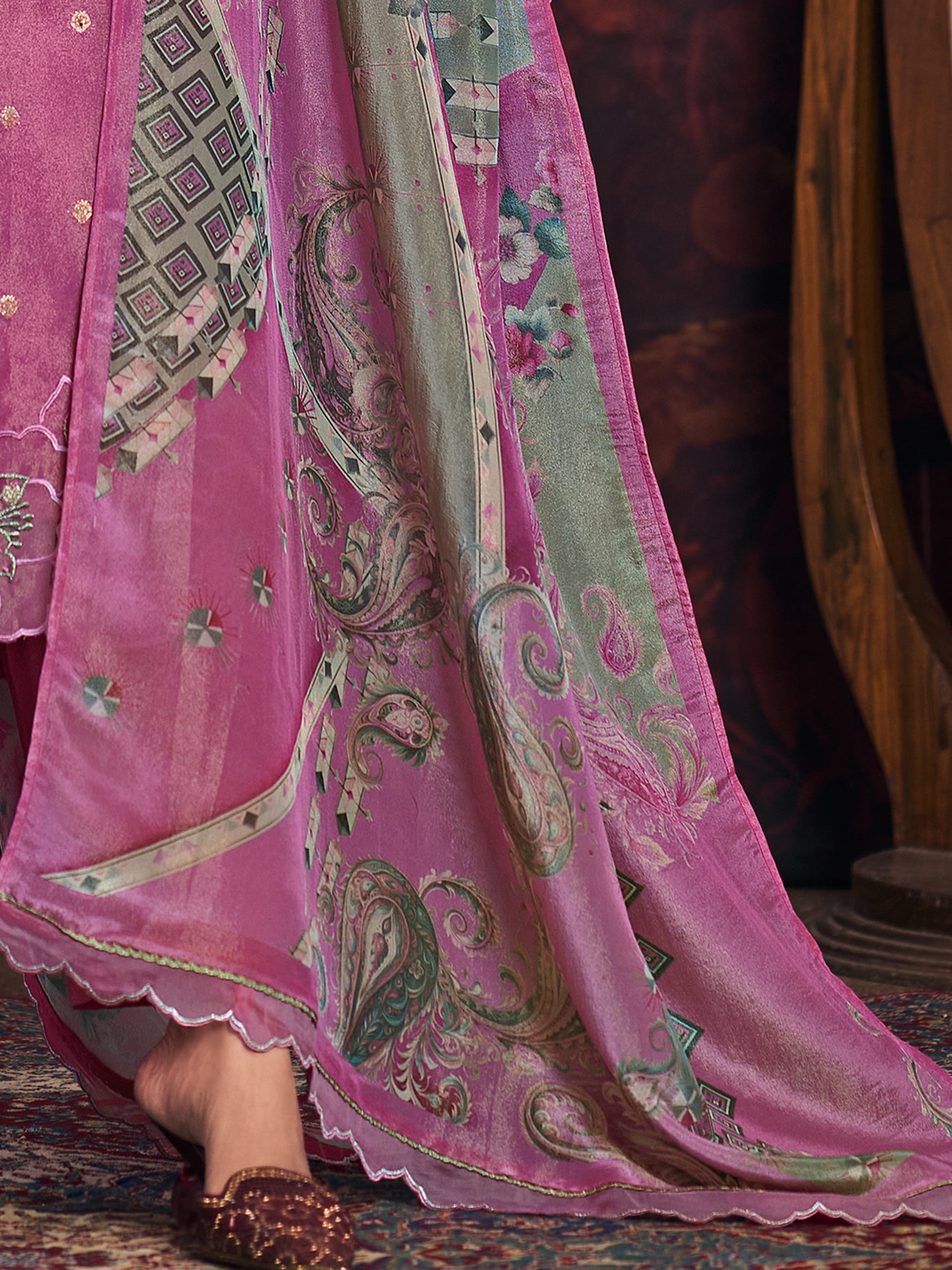 DISHITA WINE Pure Simmer Suit Set with Exquisite Handwork, Elegant Embroidery & Thread Detailing