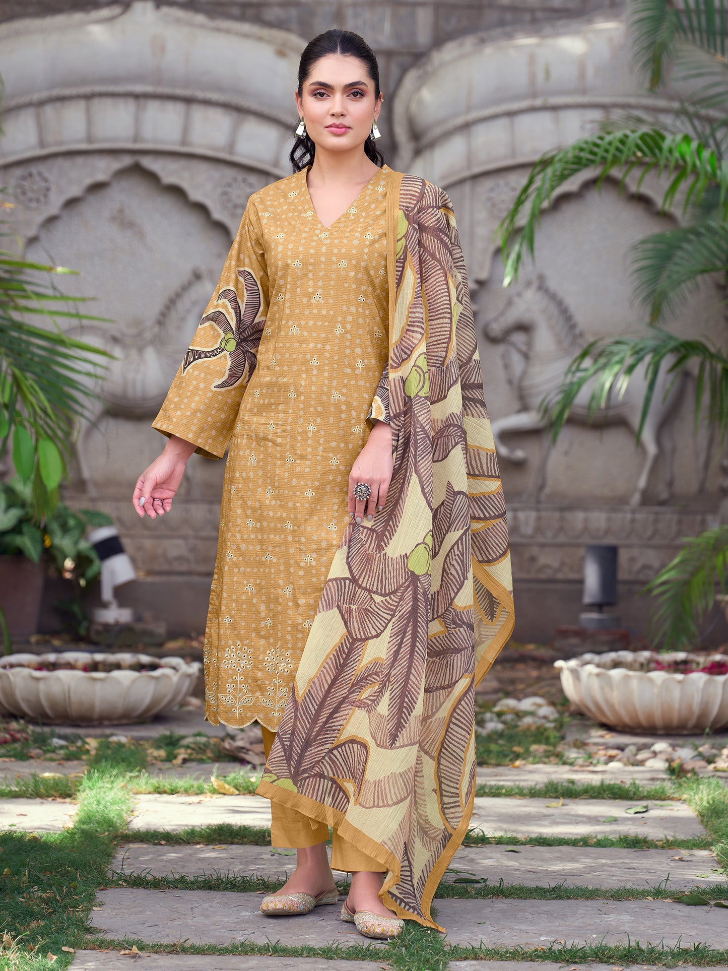KASHVI RUST Pure Cotton Unstitched Set with Exquisite Embroidery