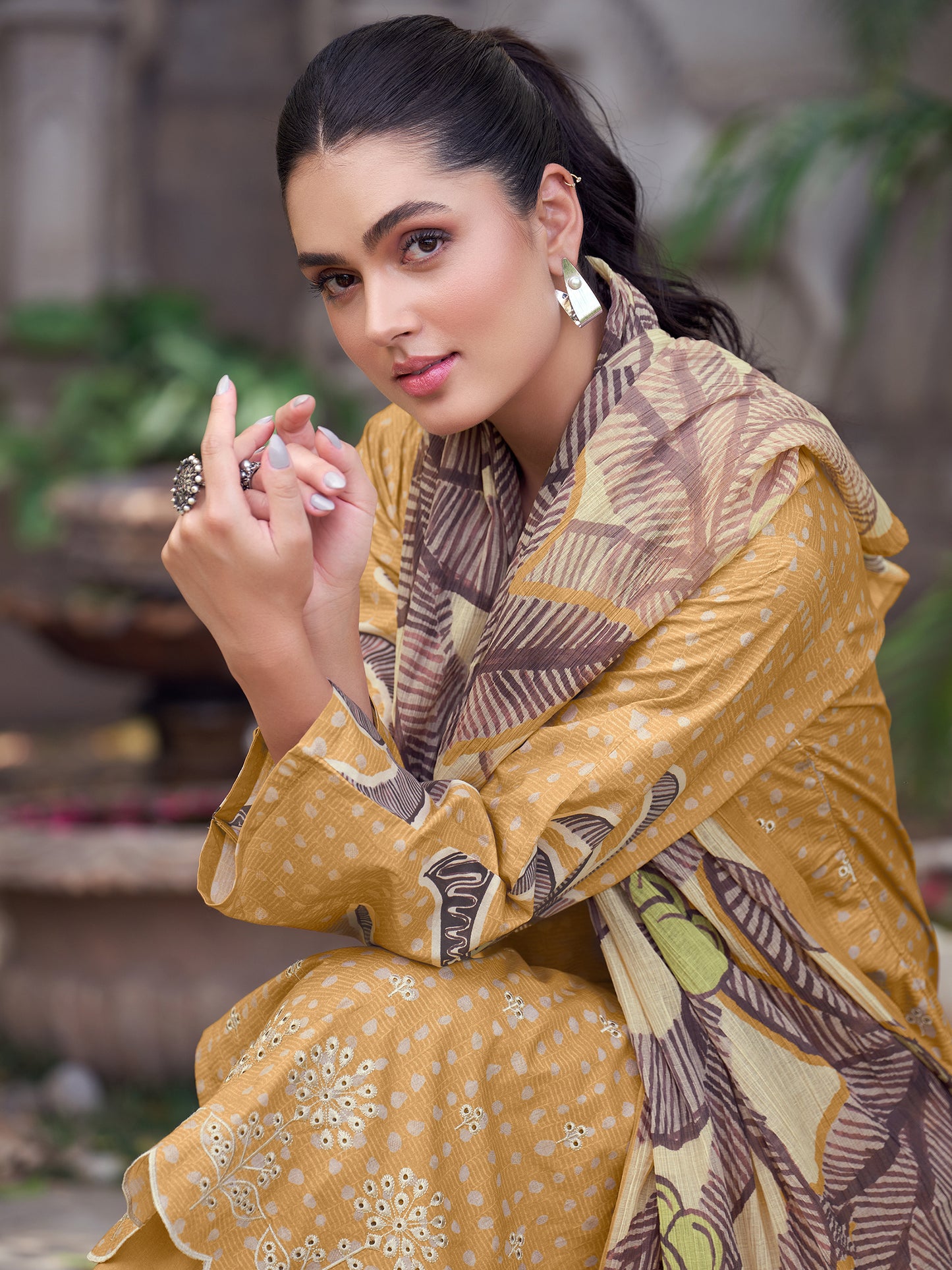 KASHVI RUST Pure Cotton Unstitched Set with Exquisite Embroidery