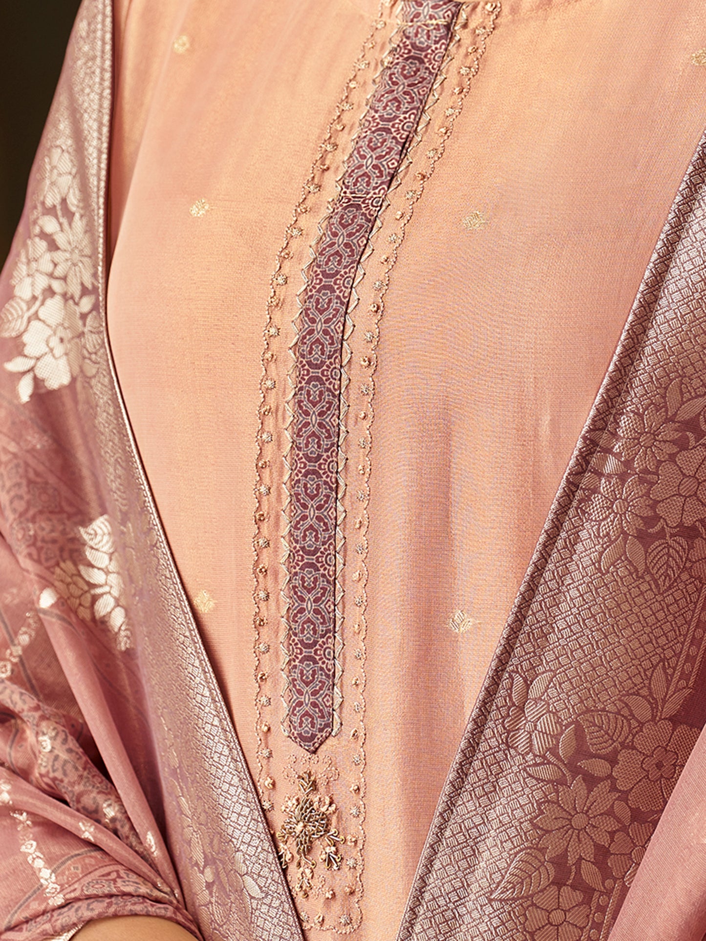 Zulekha Regal Rust Pure Fancy Jacquard Suit Set with Exquisite Handwork