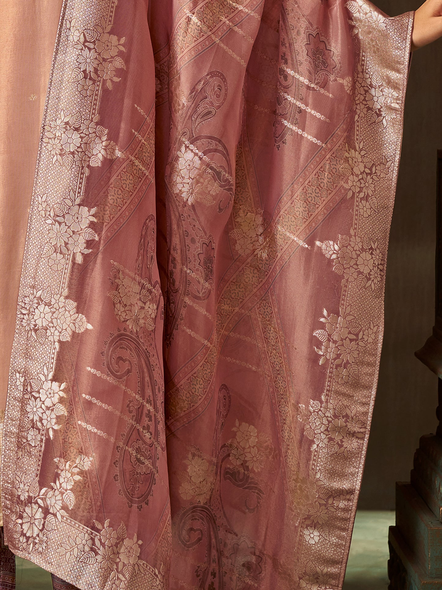 Zulekha Regal Rust Pure Fancy Jacquard Suit Set with Exquisite Handwork