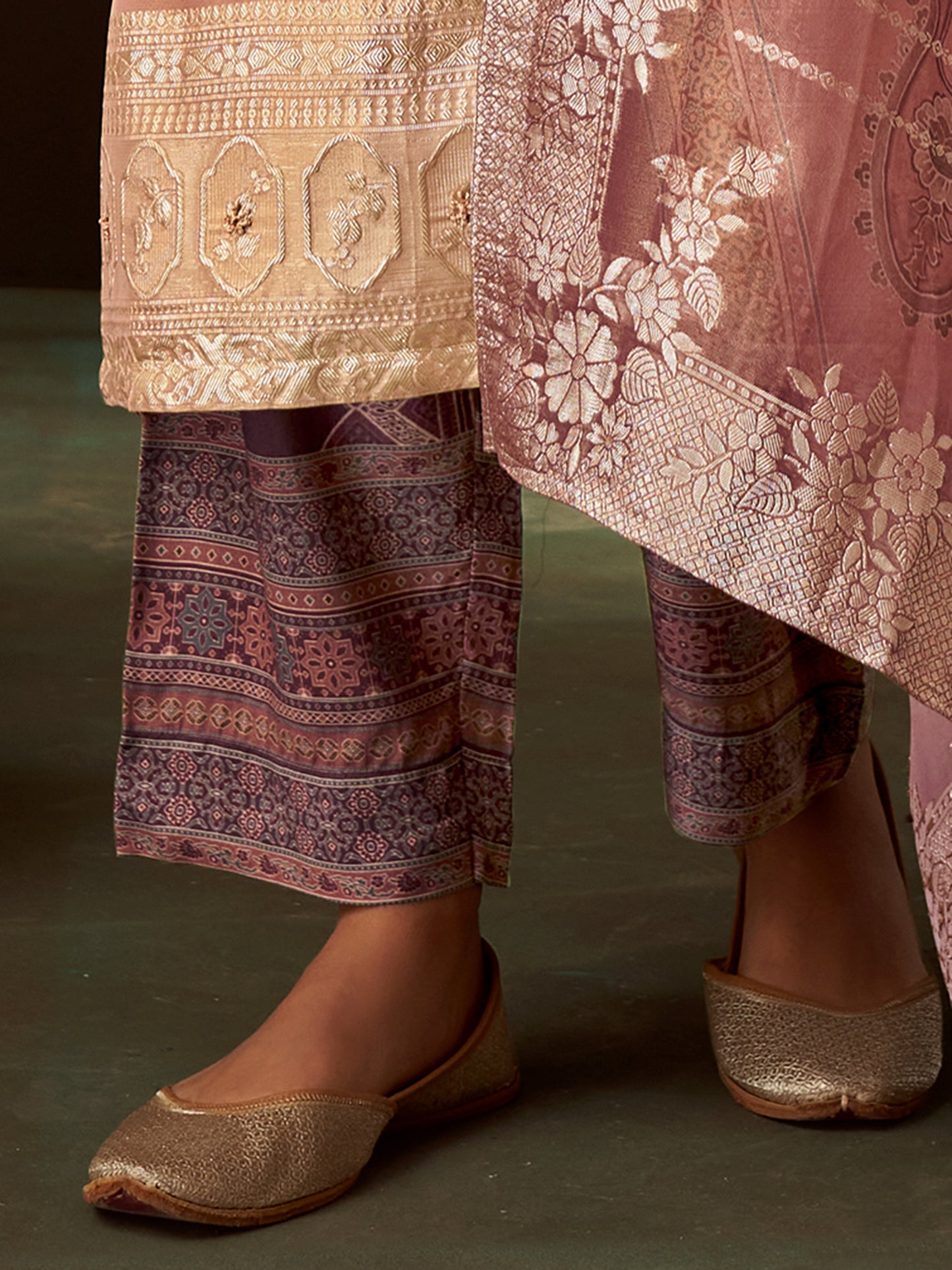 Zulekha Regal Rust Pure Fancy Jacquard Suit Set with Exquisite Handwork
