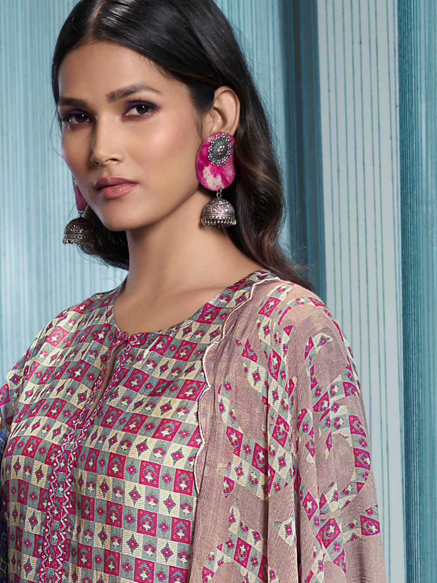 JANVI Soft Pink Pure Muslin Suit Set with Delicate Embroidery