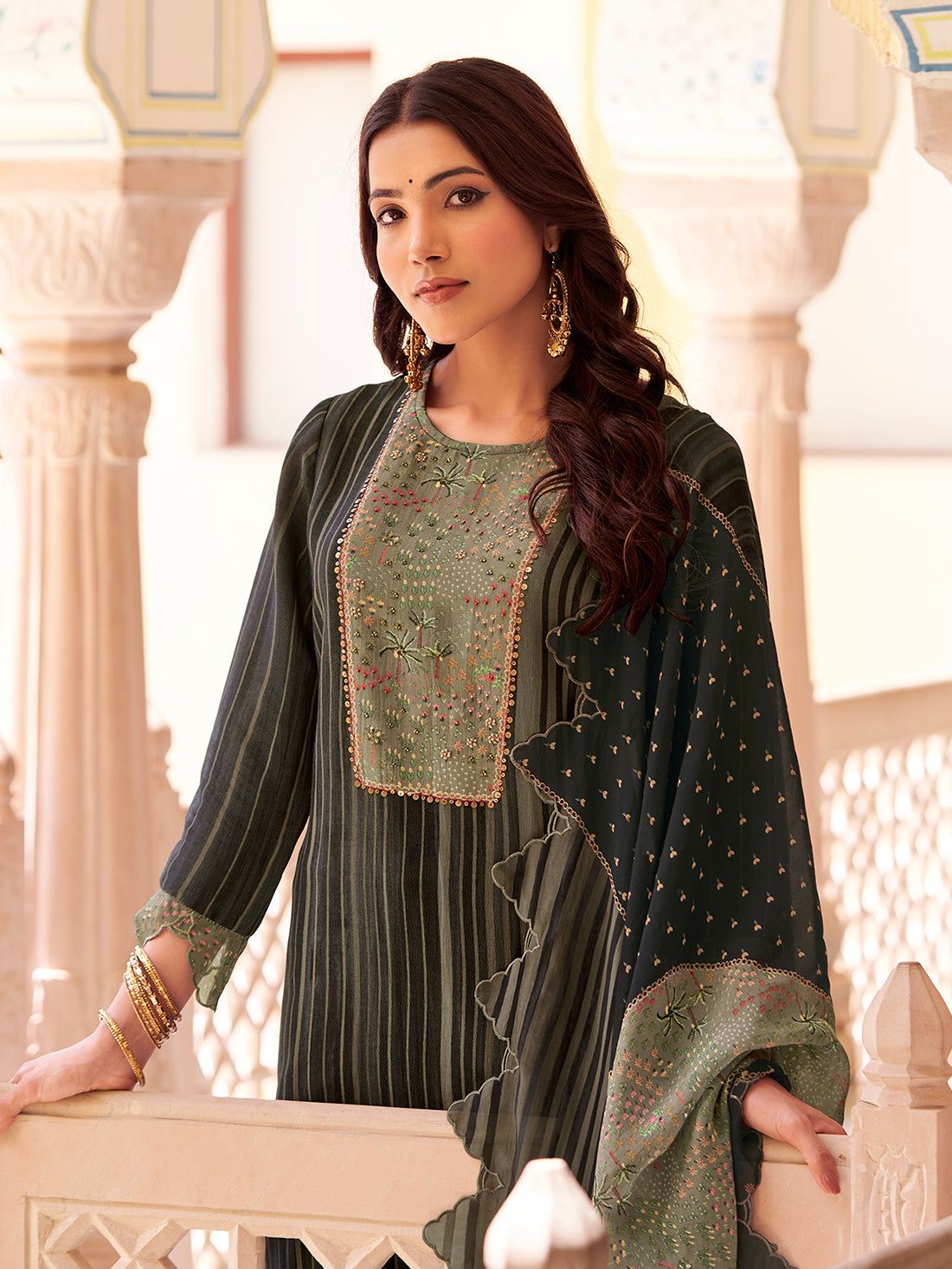 BAAGH BLACK Simmer Unstitched Set With Handwork & Embroidery