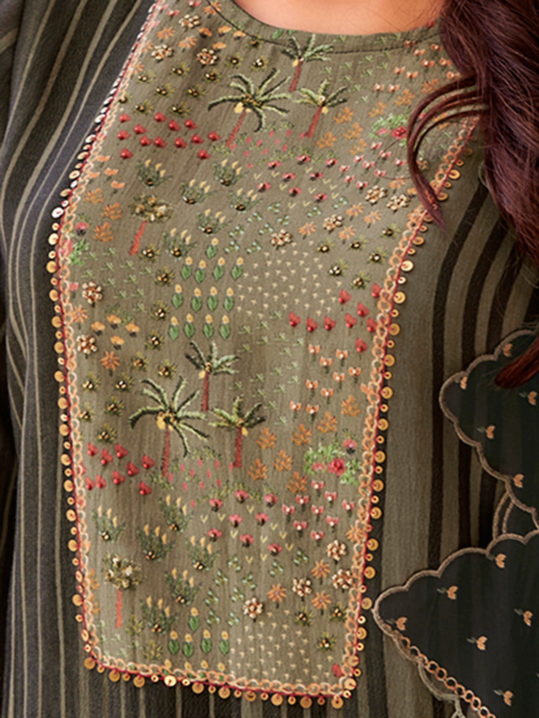 BAAGH BLACK Simmer Unstitched Set With Handwork & Embroidery