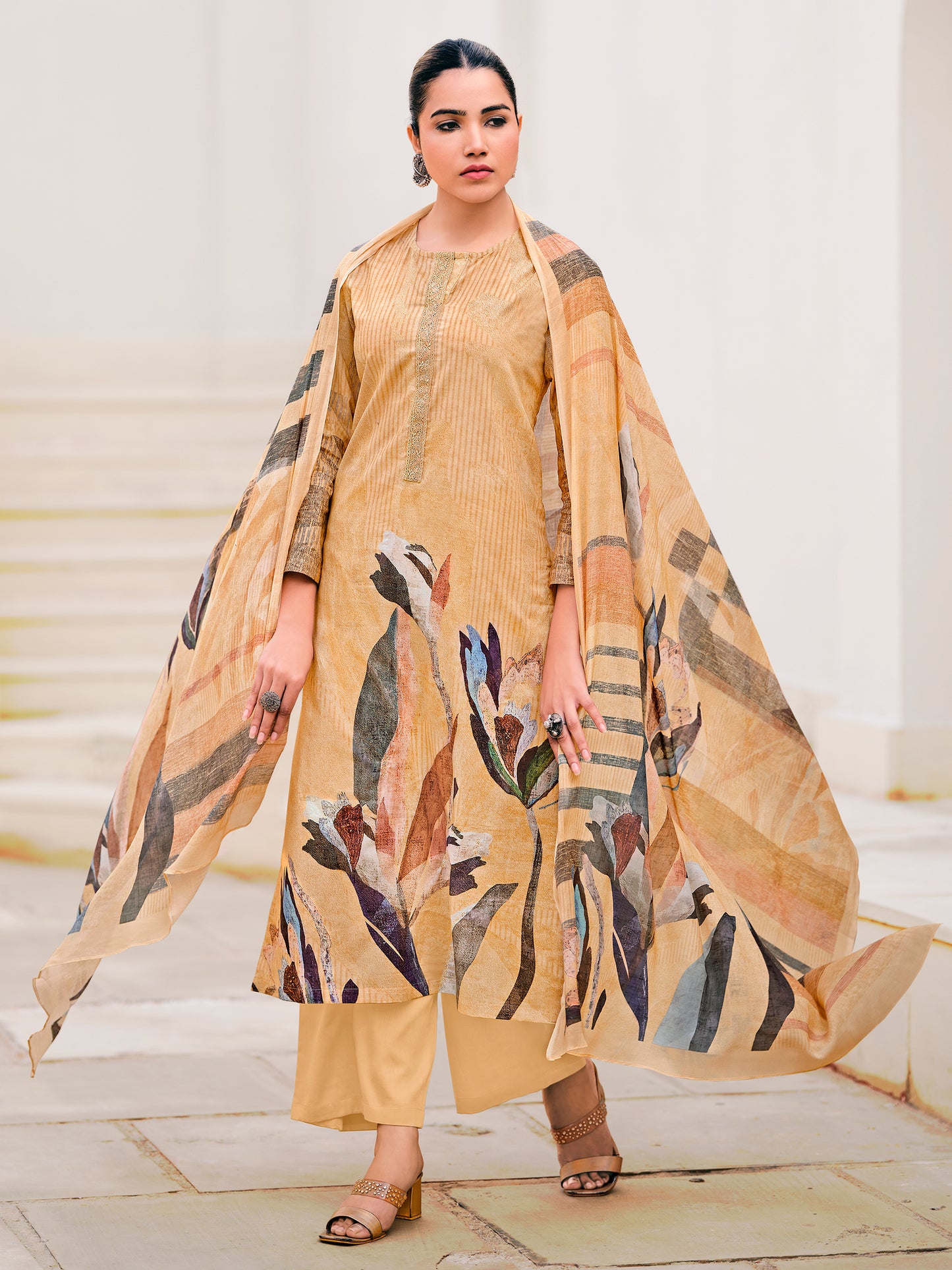Noor Yellow Pure Cotton Suit Set with Detailed Handwork